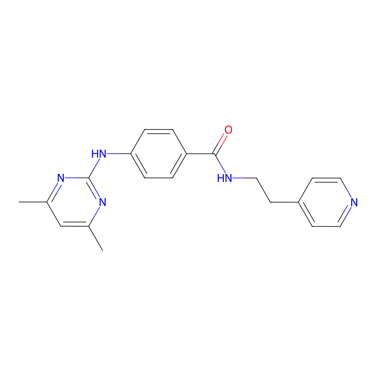 4-((4,6-dimethylpyrimidin-2-yl)amino)-N-(2-(pyridin-4-yl)ethyl)benzamide molecular structure, CAS 1435904-89-4