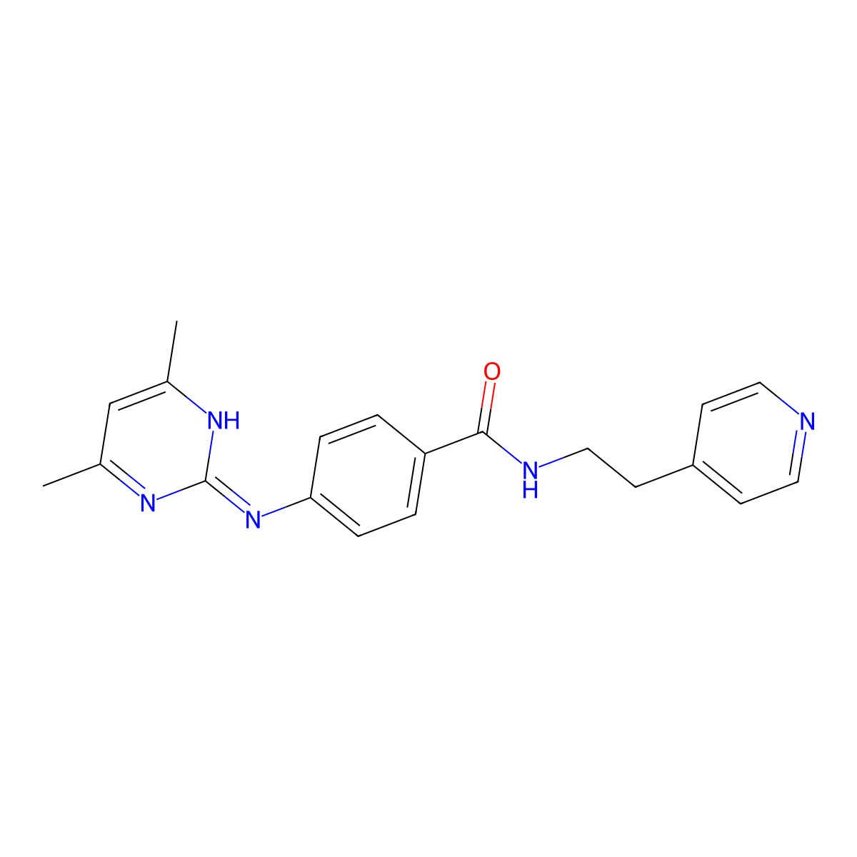 4-((4,6-dimethylpyrimidin-2-yl)amino)-N-(2-(pyridin-4-yl)ethyl)benzamide molecular structure, CAS 1435904-89-4