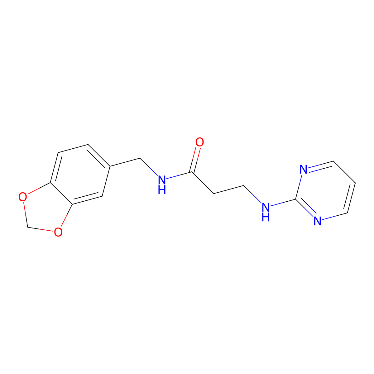 N-(1,3-benzodioxol-5-ylmethyl)-3-(2-pyrimidinylamino)propanamide molecular structure, CAS 1435904-97-4