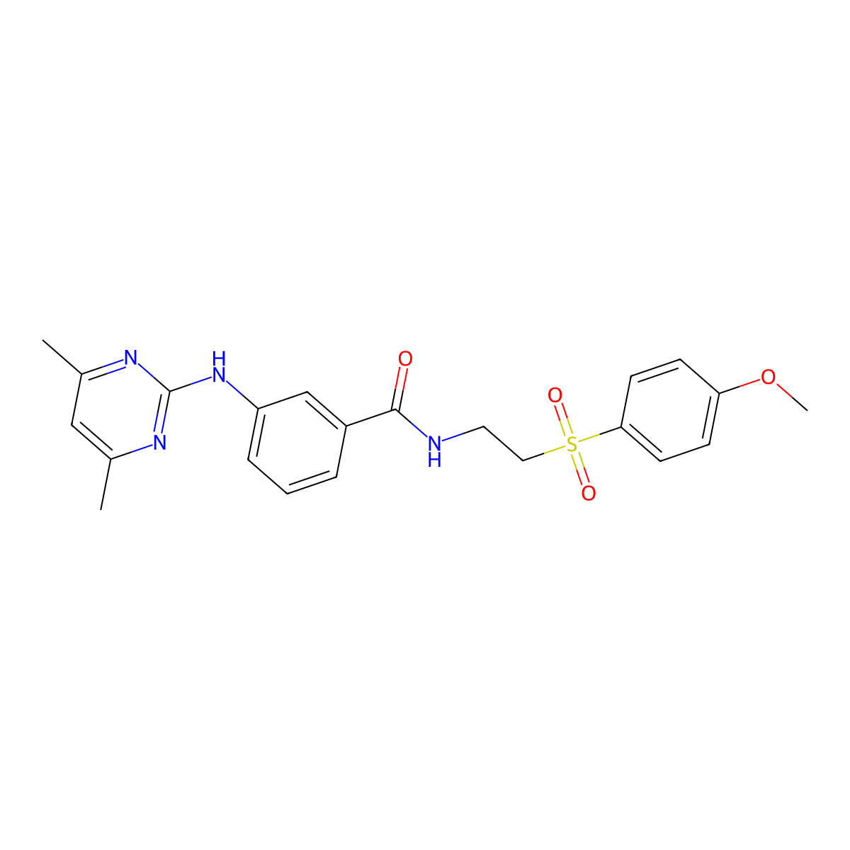 3-((4,6-dimethylpyrimidin-2-yl)amino)-N-(2-((4-methoxyphenyl)sulfonyl)ethyl)benzamide molecular structure, CAS 1435905-11-5