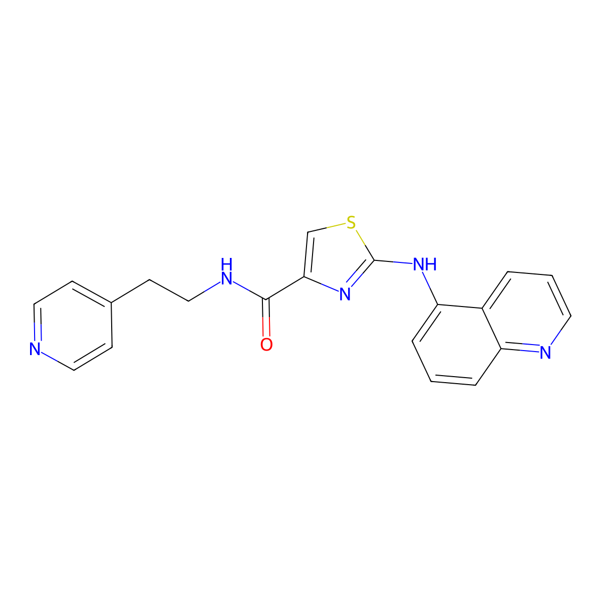 N-[2-(pyridin-4-yl)ethyl]-2-(quinolin-5-ylamino)-1,3-thiazole-4-carboxamide molecular structure, CAS 1435905-13-7