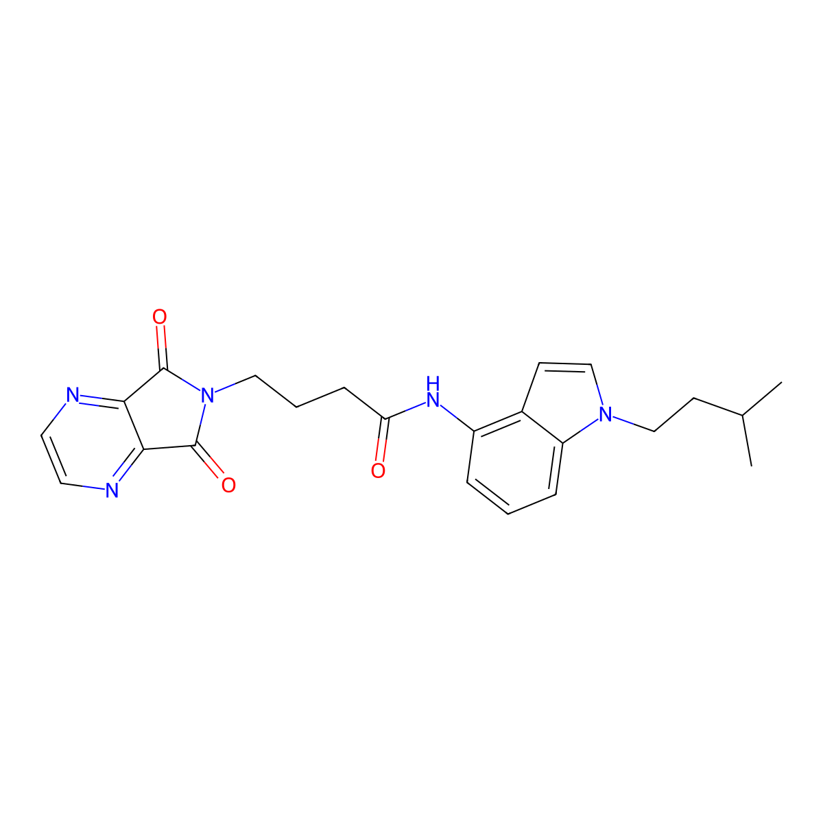 4-(5,7-dioxo-5,7-dihydro-6H-pyrrolo[3,4-b]pyrazin-6-yl)-N-[1-(3-methylbutyl)-1H-indol-4-yl]butanamide molecular structure, CAS 1435905-20-6