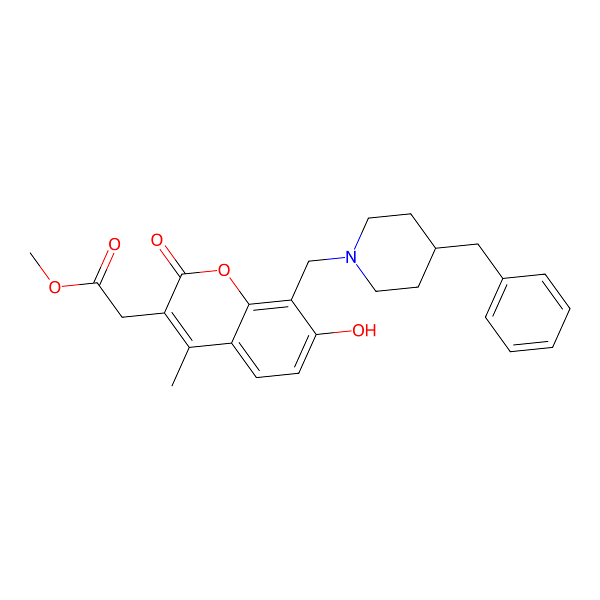 methyl {8-[(4-benzylpiperidin-1-yl)methyl]-7-hydroxy-4-methyl-2-oxo-2H-chromen-3-yl}acetate molecular structure, CAS 1435905-22-8