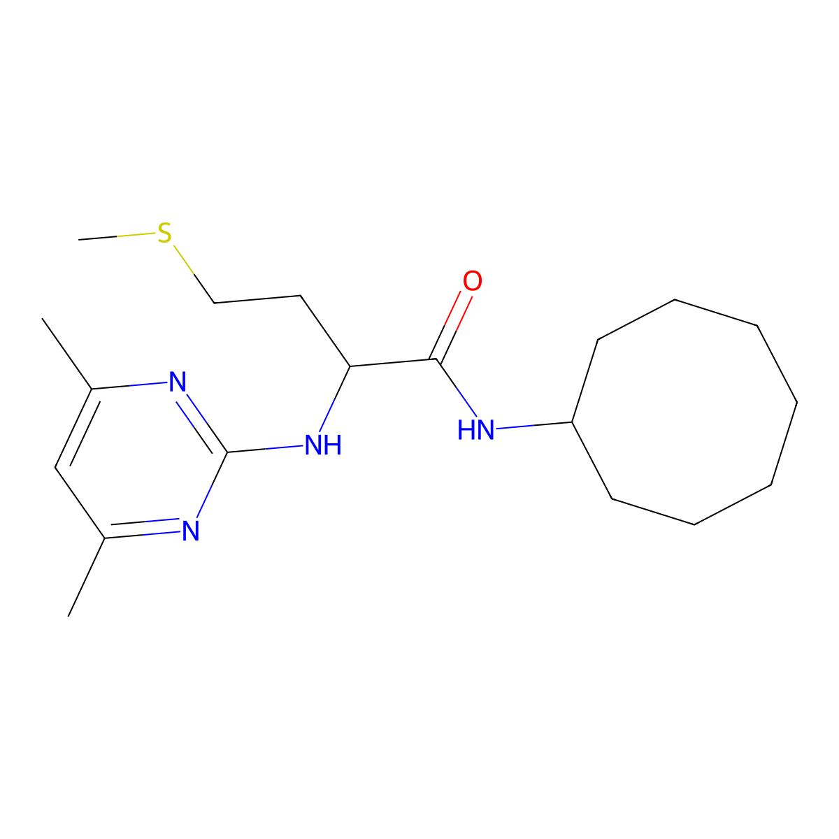 N-cyclooctyl-2-[(4,6-dimethyl-2-pyrimidinyl)amino]-4-(methylsulfanyl)butanamide molecular structure, CAS 1435905-26-2