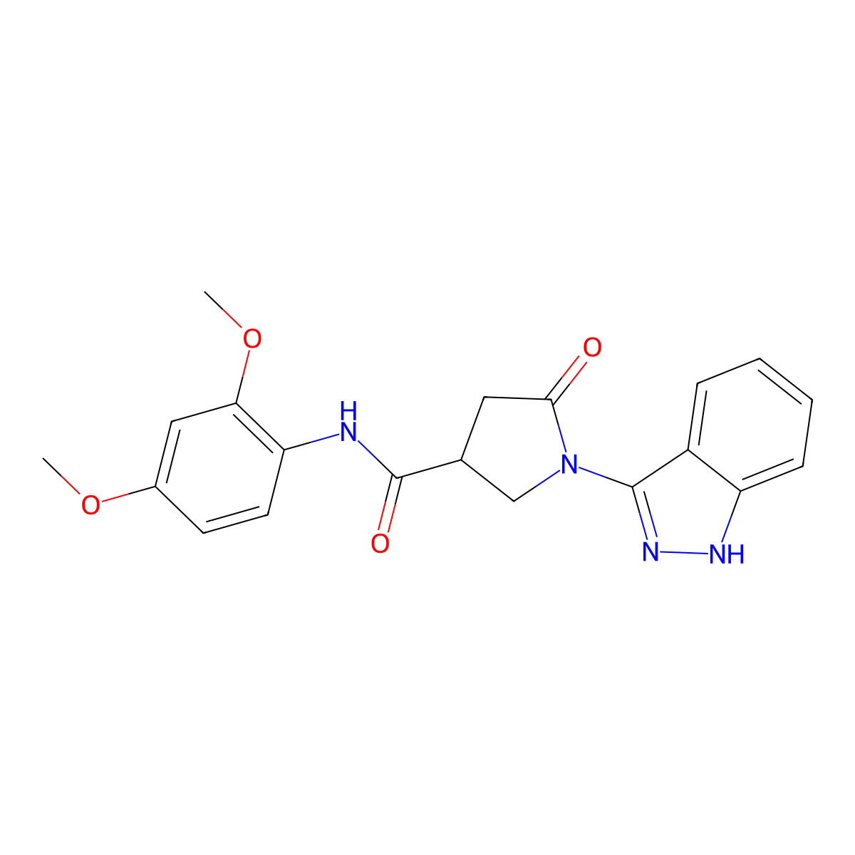 N-(2,4-dimethoxyphenyl)-1-(1H-indazol-3-yl)-5-oxo-3-pyrrolidinecarboxamide molecular structure, CAS 1435905-28-4