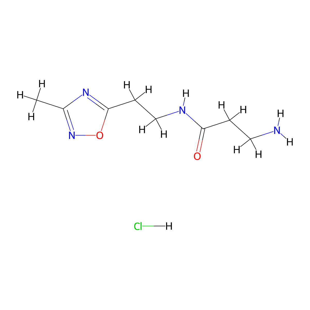 3-amino-N-(2-(3-methyl-1,2,4-oxadiazol-5-yl)ethyl)propanamide hydrochloride molecular structure, CAS 1435905-34-2