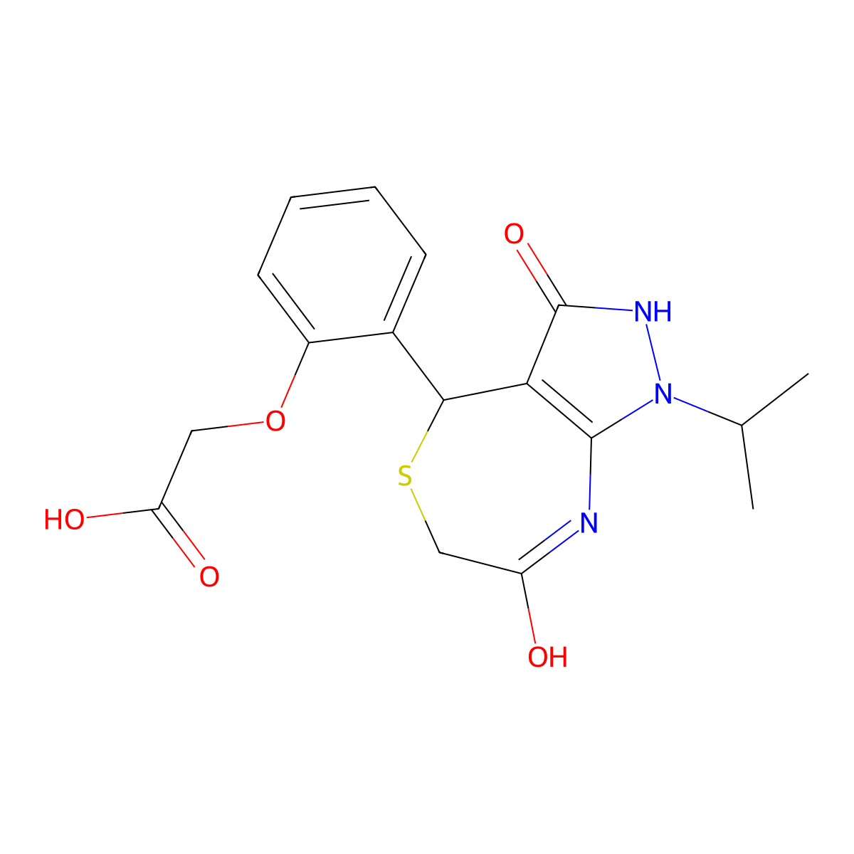 {2-[7-hydroxy-3-oxo-1-(propan-2-yl)-2,3,4,6-tetrahydro-1H-pyrazolo[3,4-e][1,4]thiazepin-4-yl]phenoxy}acetic acid molecular structure, CAS 1435905-35-3