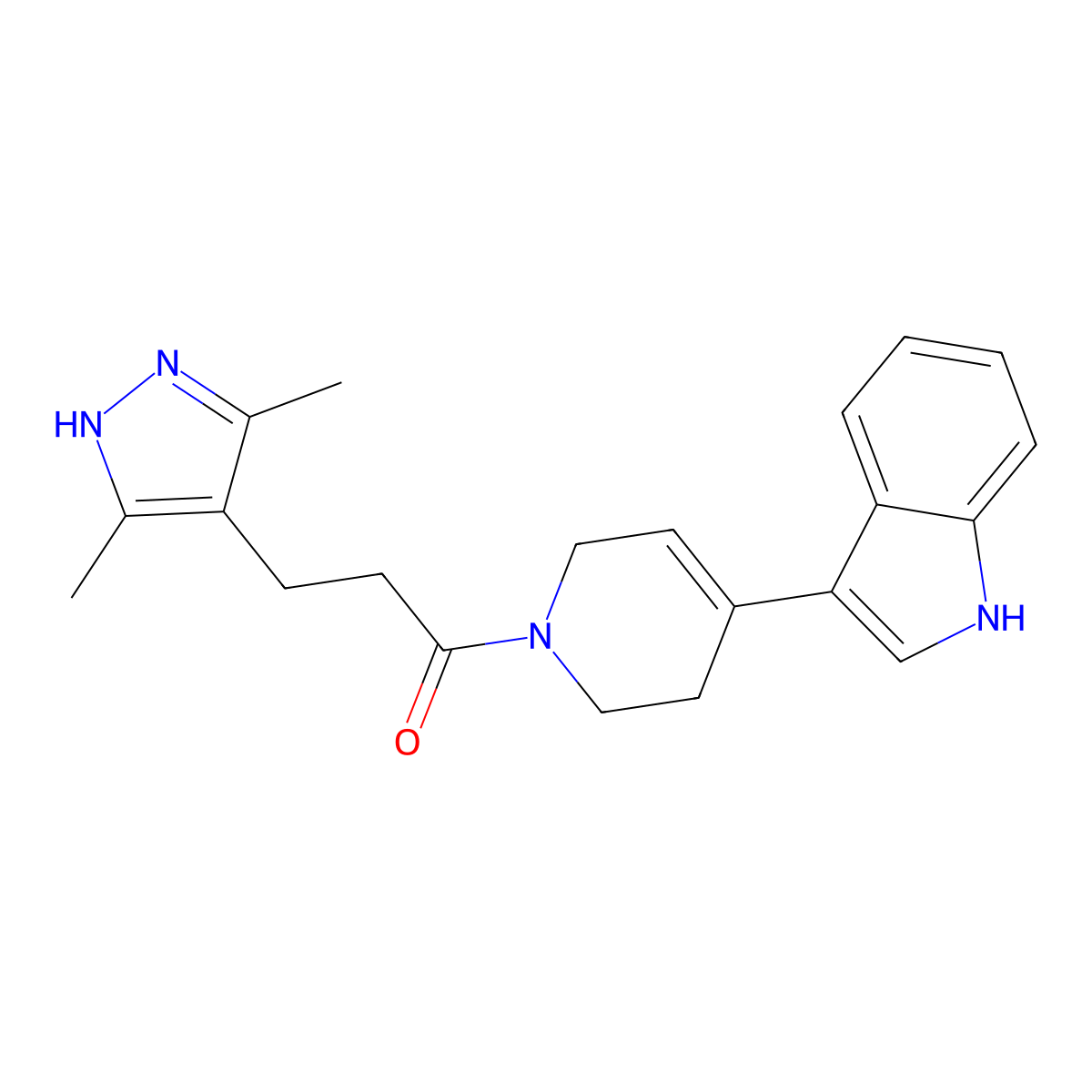 3-(3,5-dimethyl-1H-pyrazol-4-yl)-1-[4-(1H-indol-3-yl)-3,6-dihydro-1(2H)-pyridinyl]-1-propanone molecular structure, CAS 1435905-36-4