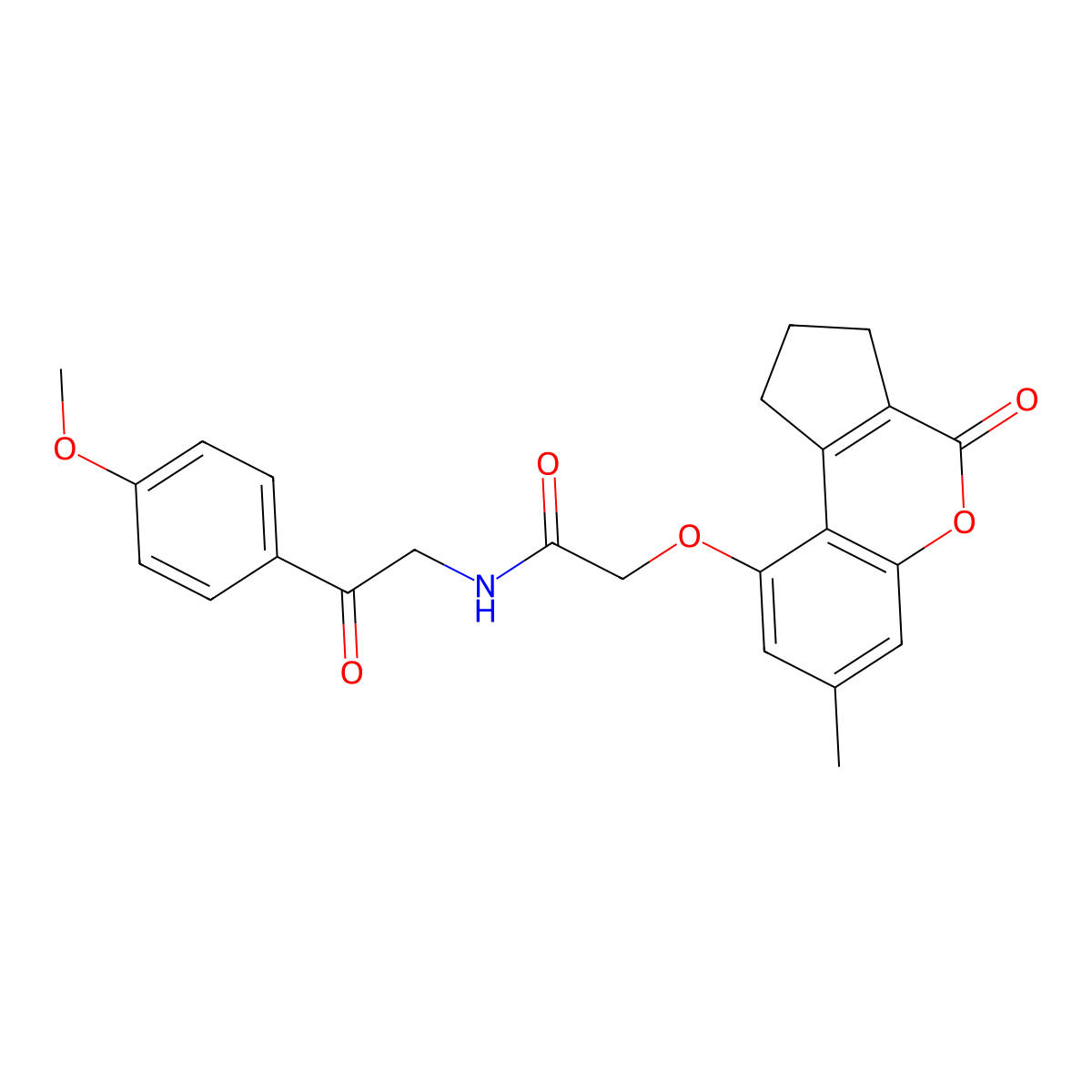 N-[2-(4-methoxyphenyl)-2-oxoethyl]-2-[(7-methyl-4-oxo-1,2,3,4-tetrahydrocyclopenta[c]chromen-9-yl)oxy]acetamide molecular structure, CAS 1435905-38-6