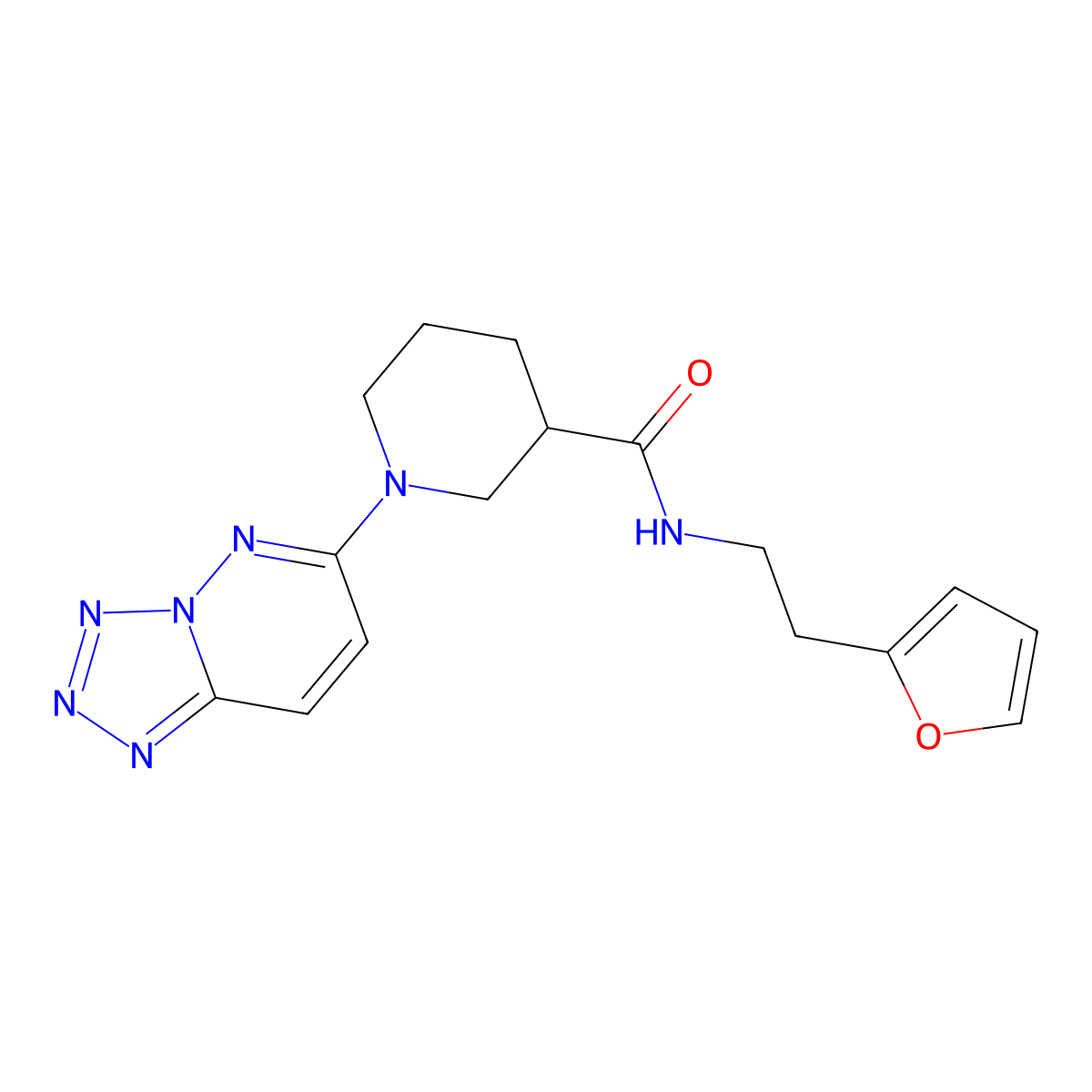 N-[2-(2-furyl)ethyl]-1-[1,2,3,4]tetraazolo[1,5-b]pyridazin-6-yl-3-piperidinecarboxamide molecular structure, CAS 1435905-39-7