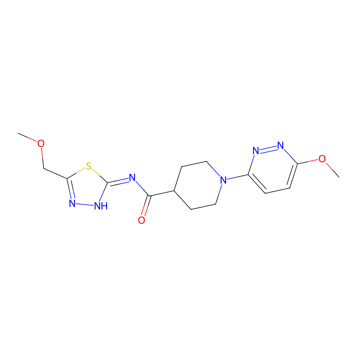 N-(5-(methoxymethyl)-1,3,4-thiadiazol-2-yl)-1-(6-methoxypyridazin-3-yl)piperidine-4-carboxamide molecular structure, CAS 1435905-40-0