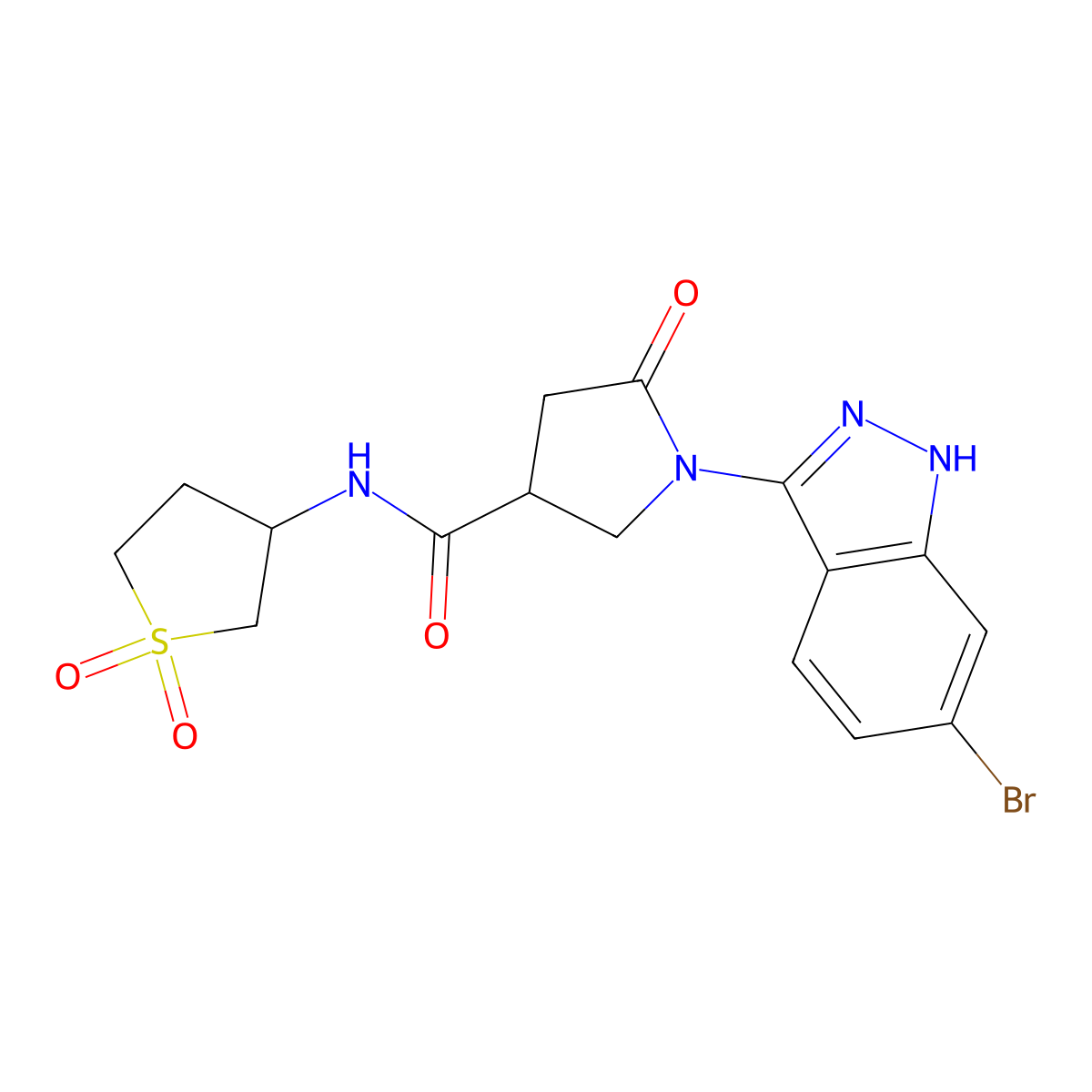 1-(6-bromo-2H-indazol-3-yl)-N-(1,1-dioxidotetrahydrothiophen-3-yl)-5-oxopyrrolidine-3-carboxamide molecular structure, CAS 1435905-54-6