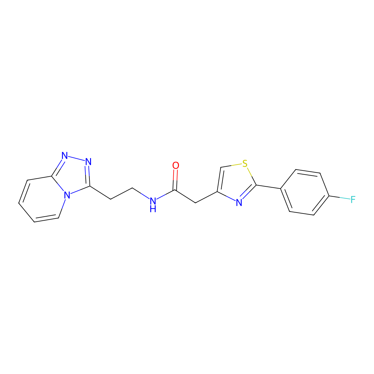 2-[2-(4-fluorophenyl)-1,3-thiazol-4-yl]-N-(2-[1,2,4]triazolo[4,3-a]pyridin-3-ylethyl)acetamide molecular structure, CAS 1435905-65-9