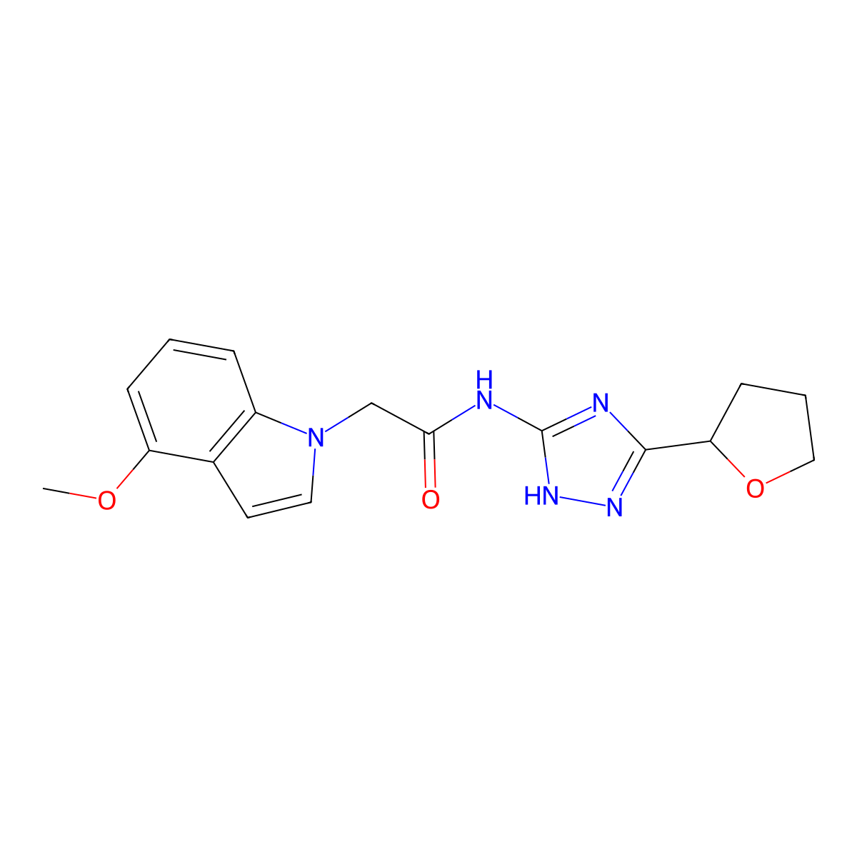 2-(4-methoxy-1H-indol-1-yl)-N-[3-(tetrahydrofuran-2-yl)-1H-1,2,4-triazol-5-yl]acetamide molecular structure, CAS 1435905-66-0