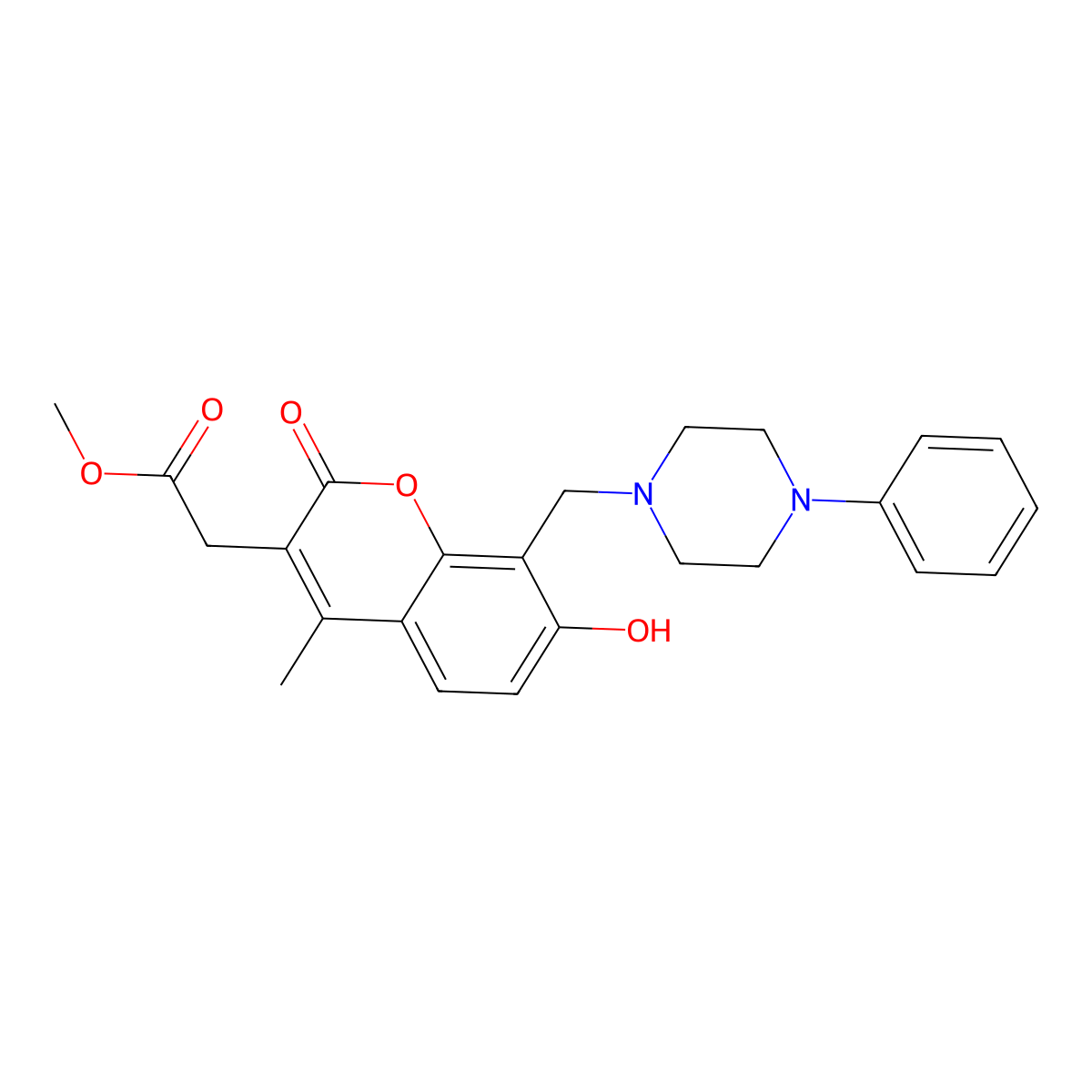 methyl {7-hydroxy-4-methyl-2-oxo-8-[(4-phenylpiperazin-1-yl)methyl]-2H-chromen-3-yl}acetate molecular structure, CAS 1435906-00-5