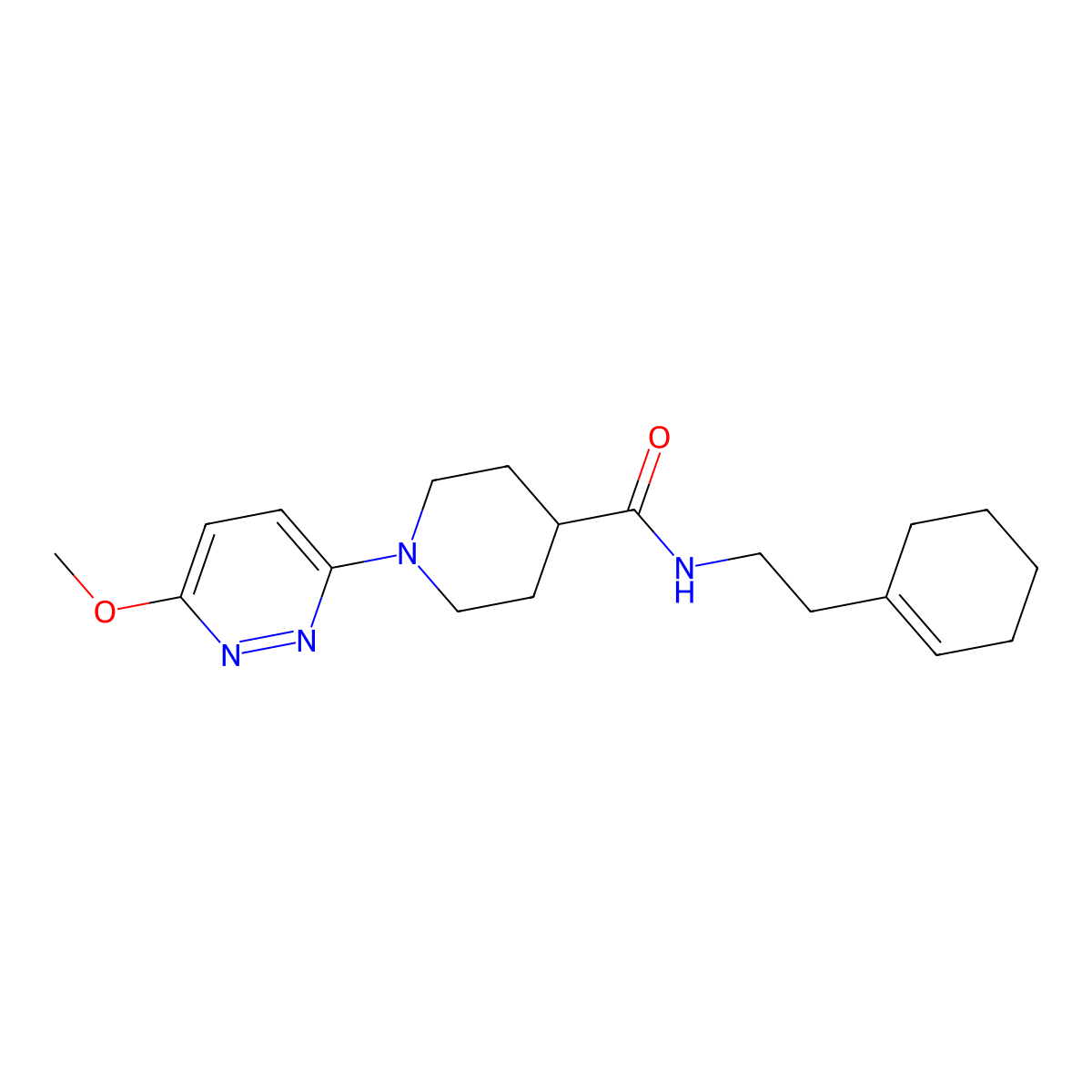 N-(2-(cyclohex-1-en-1-yl)ethyl)-1-(6-methoxypyridazin-3-yl)piperidine-4-carboxamide molecular structure, CAS 1435906-04-9