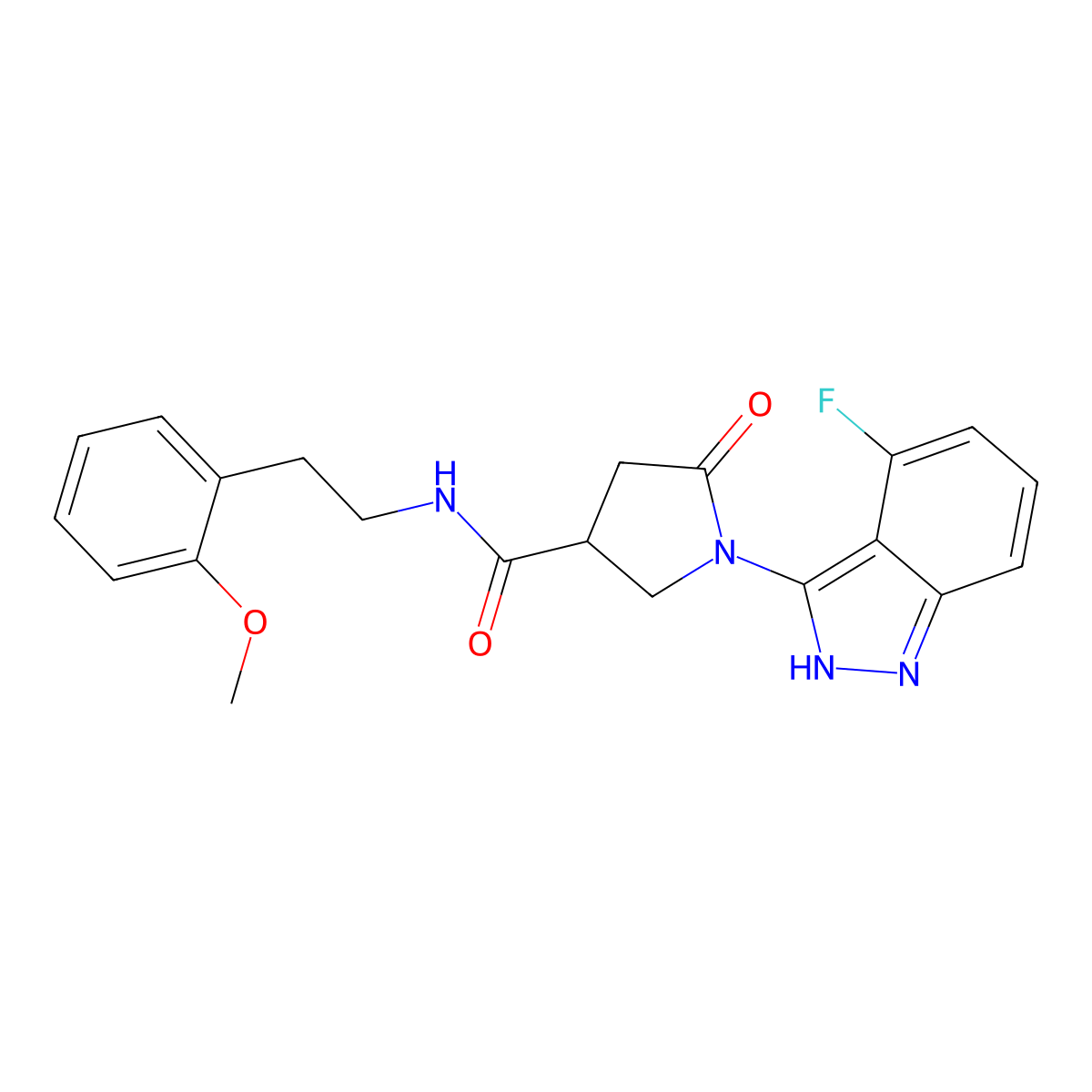 1-(4-fluoro-1H-indazol-3-yl)-N-(2-methoxyphenethyl)-5-oxo-3-pyrrolidinecarboxamide molecular structure, CAS 1435906-05-0
