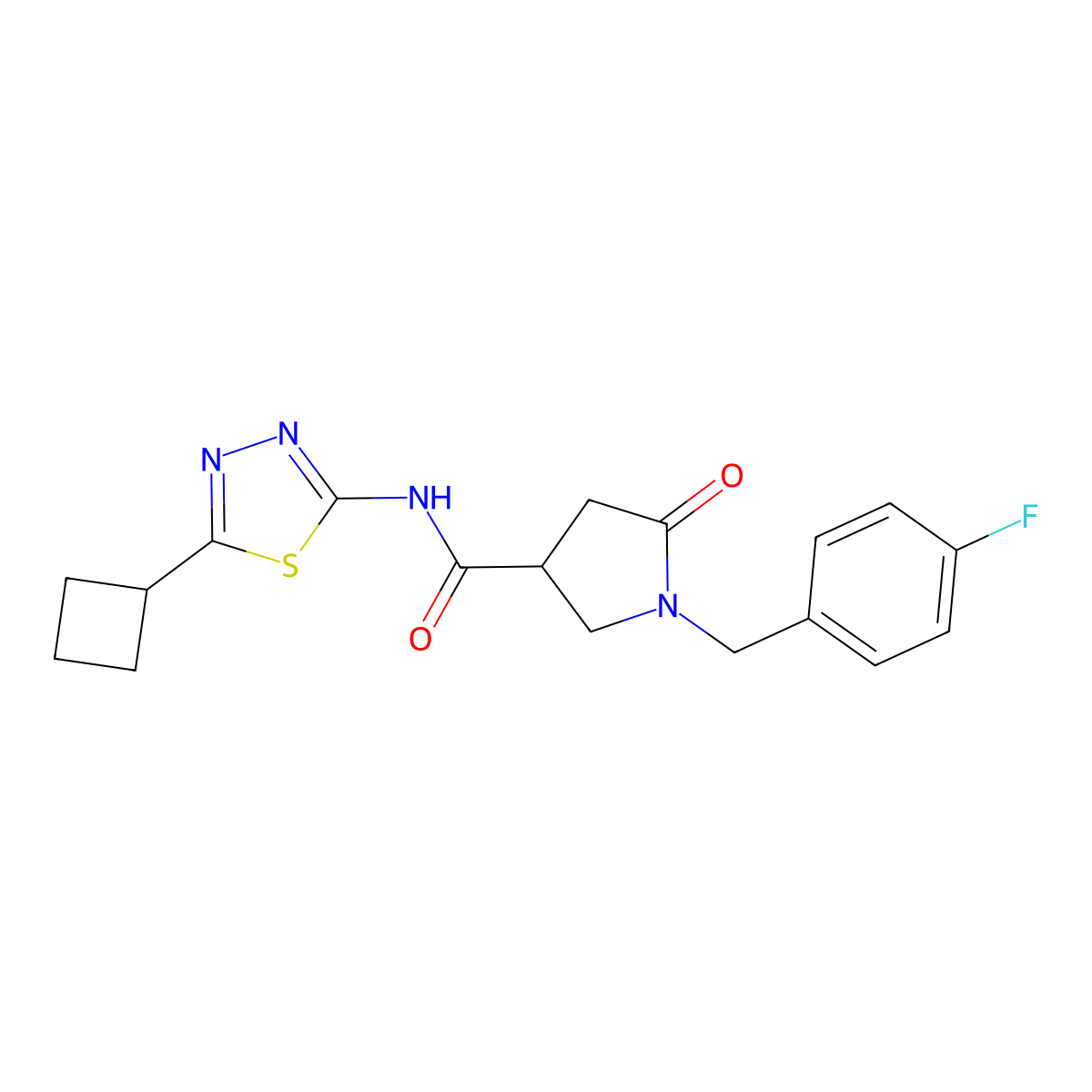 N-(5-cyclobutyl-1,3,4-thiadiazol-2-yl)-1-(4-fluorobenzyl)-5-oxopyrrolidine-3-carboxamide molecular structure, CAS 1435906-12-9