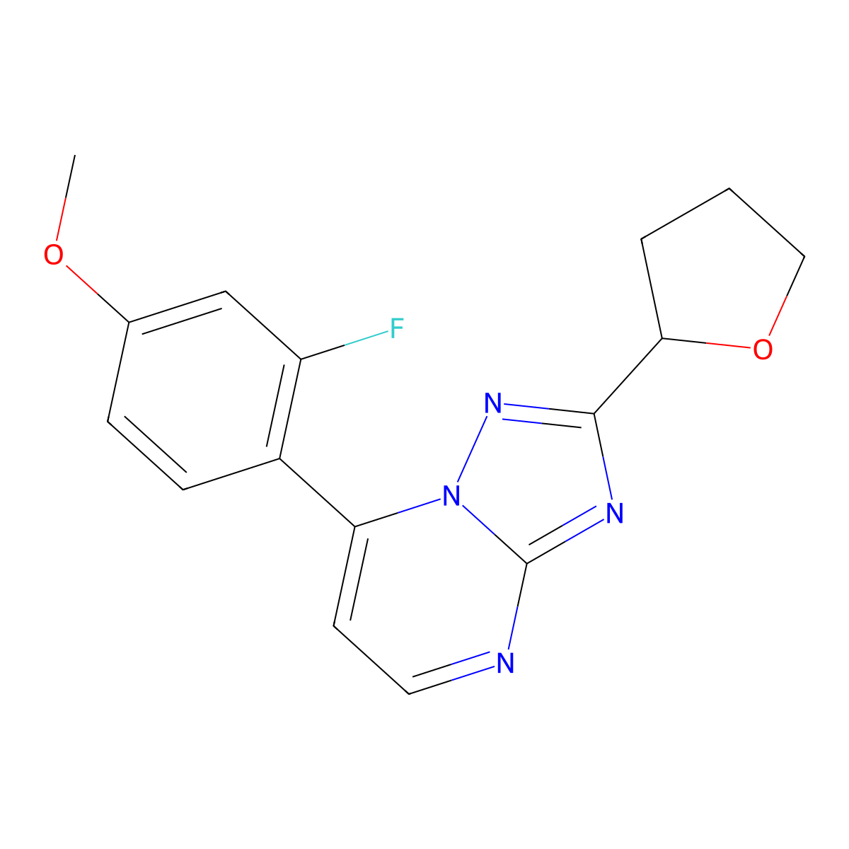3-Fluoro-4-(2-tetrahydro-2-furanyl[1,2,4]triazolo[1,5-a]pyrimidin-7-yl)phenyl methyl ether molecular structure, CAS 1435906-13-0