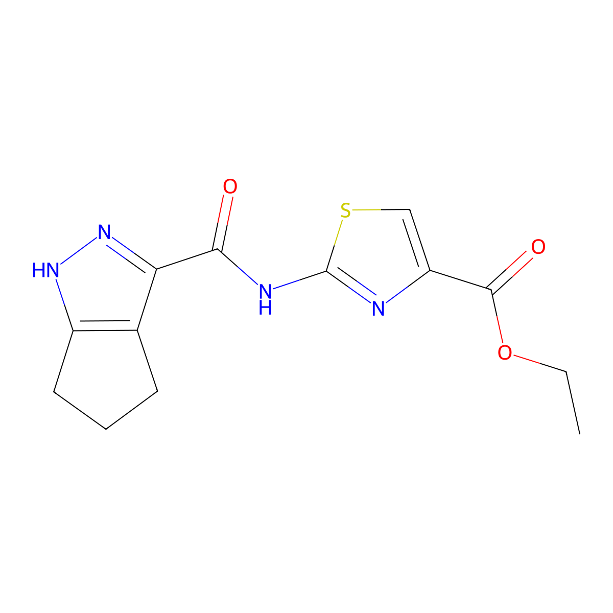 Ethyl 2-[(1,4,5,6-tetrahydrocyclopenta[c]pyrazol-3-ylcarbonyl)amino]-1,3-thiazole-4-carboxylate molecular structure, CAS 1435906-31-2