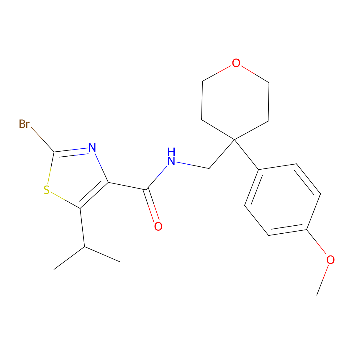 2-bromo-N-{[4-(4-methoxyphenyl)tetrahydro-2H-pyran-4-yl]methyl}-5-(propan-2-yl)-1,3-thiazole-4-carboxamide molecular structure, CAS 1435906-48-1