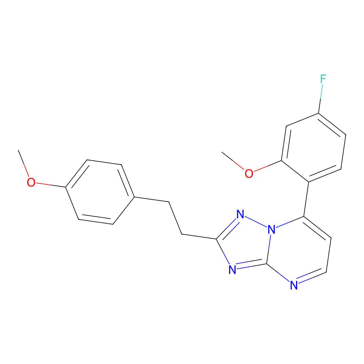 5-Fluoro-2-[2-(4-methoxyphenethyl)[1,2,4]triazolo[1,5-a]pyrimidin-7-yl]phenyl methyl ether molecular structure, CAS 1435906-60-7