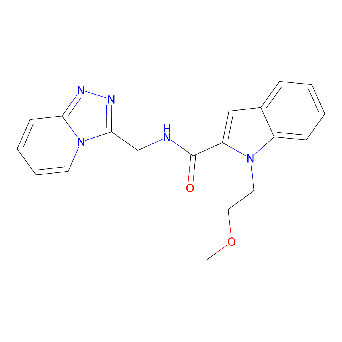 1-(2-methoxyethyl)-N-([1,2,4]triazolo[4,3-a]pyridin-3-ylmethyl)-1H-indole-2-carboxamide molecular structure, CAS 1435906-65-2