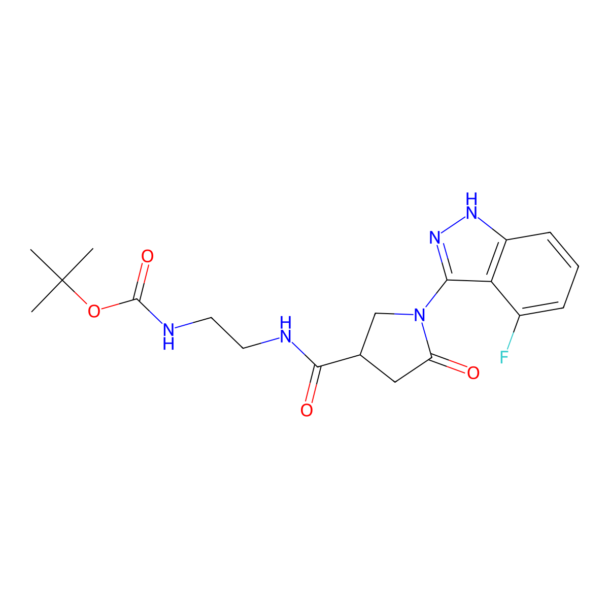 tert-butyl [2-({[1-(4-fluoro-2H-indazol-3-yl)-5-oxopyrrolidin-3-yl]carbonyl}amino)ethyl]carbamate molecular structure, CAS 1435906-81-2