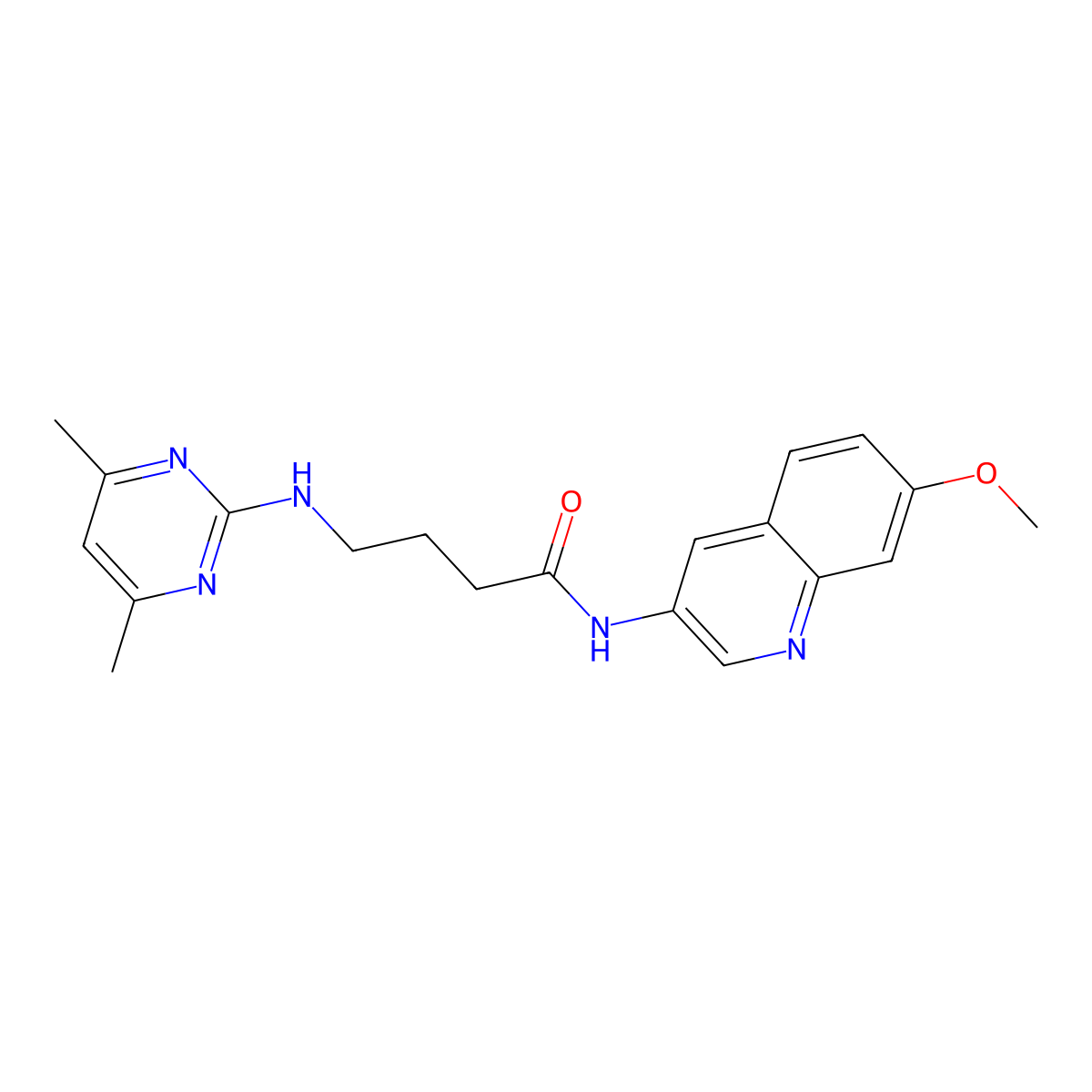 4-((4,6-dimethylpyrimidin-2-yl)amino)-N-(7-methoxyquinolin-3-yl)butanamide molecular structure, CAS 1435906-91-4