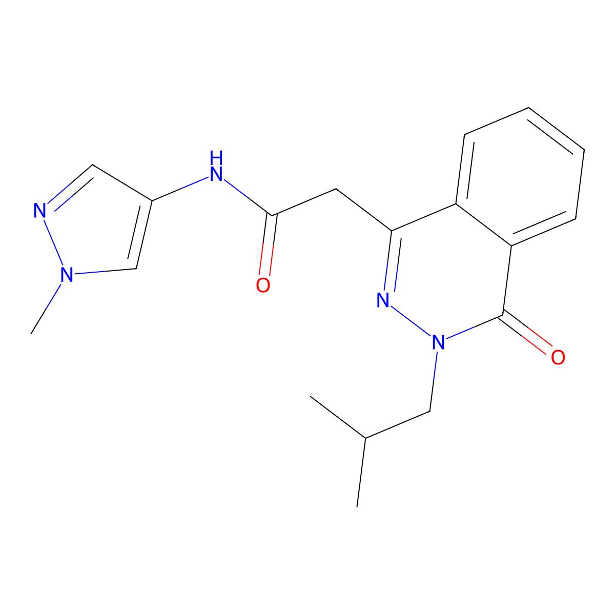 2-[3-(2-methylpropyl)-4-oxo-3,4-dihydrophthalazin-1-yl]-N-(1-methyl-1H-pyrazol-4-yl)acetamide molecular structure, CAS 1435906-94-7