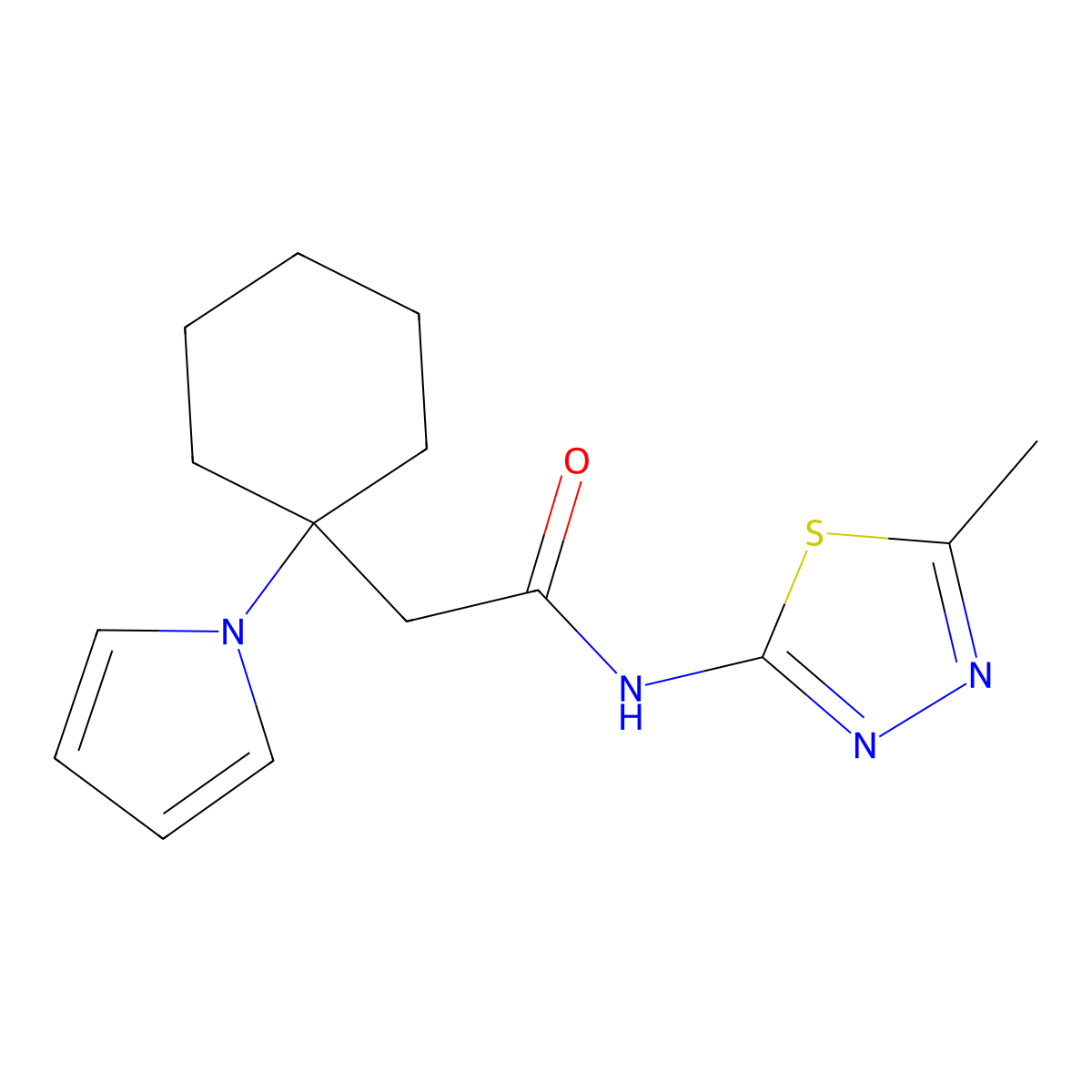 2-(1-(1H-pyrrol-1-yl)cyclohexyl)-N-(5-methyl-1,3,4-thiadiazol-2-yl)acetamide molecular structure, CAS 1435907-30-4