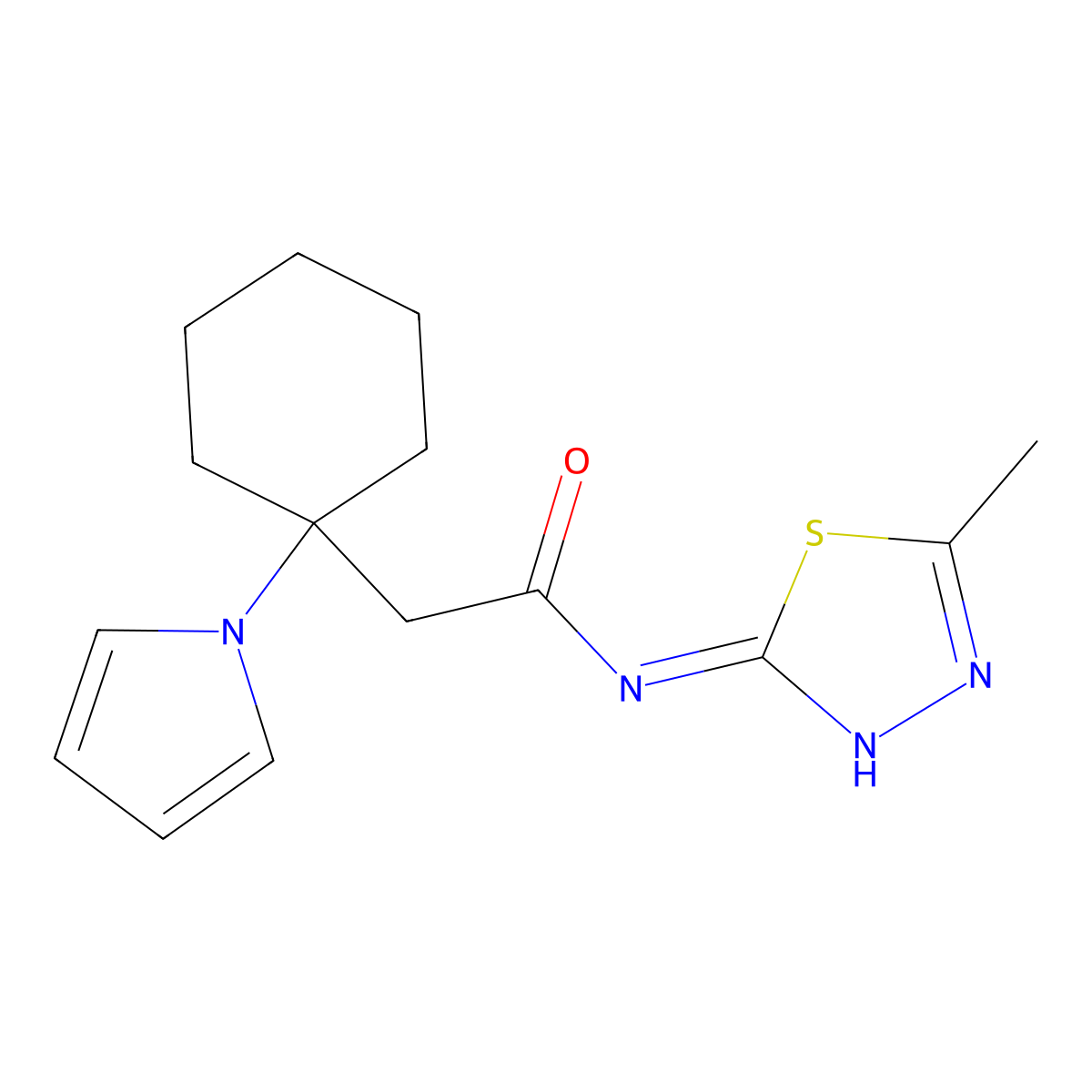 2-(1-(1H-pyrrol-1-yl)cyclohexyl)-N-(5-methyl-1,3,4-thiadiazol-2-yl)acetamide molecular structure, CAS 1435907-30-4