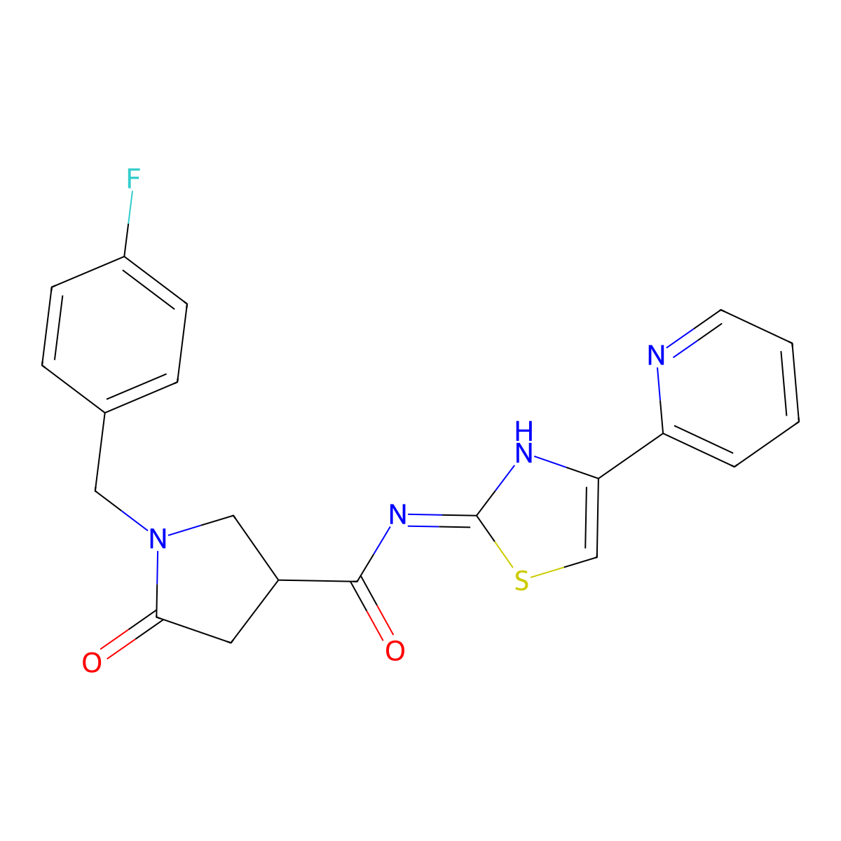 1-(4-fluorobenzyl)-5-oxo-N-(4-(pyridin-2-yl)thiazol-2-yl)pyrrolidine-3-carboxamide molecular structure, CAS 1435907-36-0