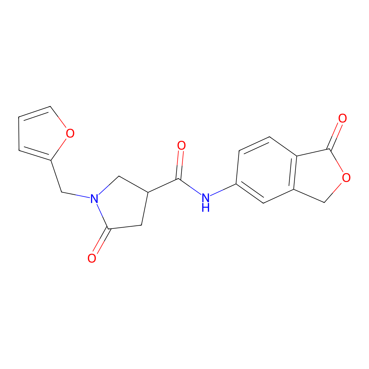1-(furan-2-ylmethyl)-5-oxo-N-(1-oxo-1,3-dihydro-2-benzofuran-5-yl)pyrrolidine-3-carboxamide molecular structure, CAS 1435907-43-9