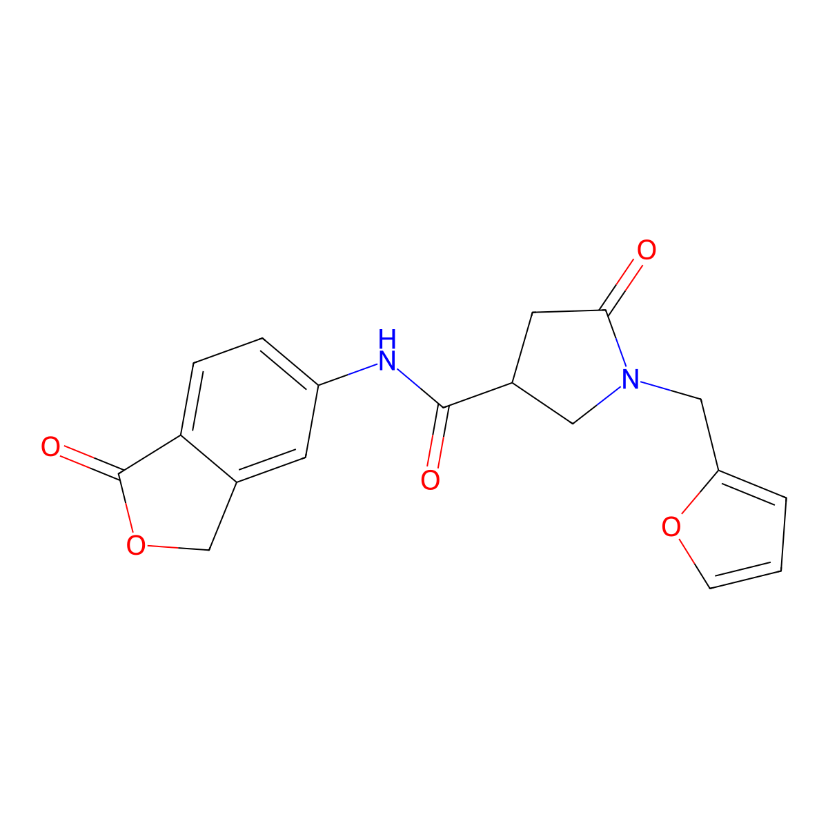 1-(furan-2-ylmethyl)-5-oxo-N-(1-oxo-1,3-dihydro-2-benzofuran-5-yl)pyrrolidine-3-carboxamide molecular structure, CAS 1435907-43-9