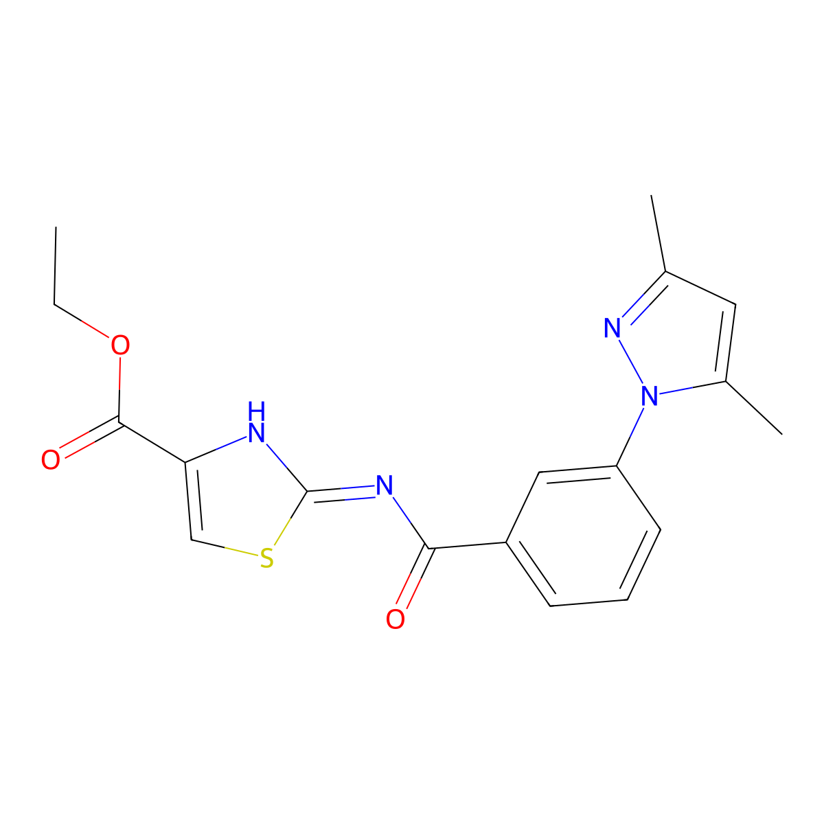 ethyl 2-({[3-(3,5-dimethyl-1H-pyrazol-1-yl)phenyl]carbonyl}amino)-1,3-thiazole-4-carboxylate molecular structure, CAS 1435907-61-1