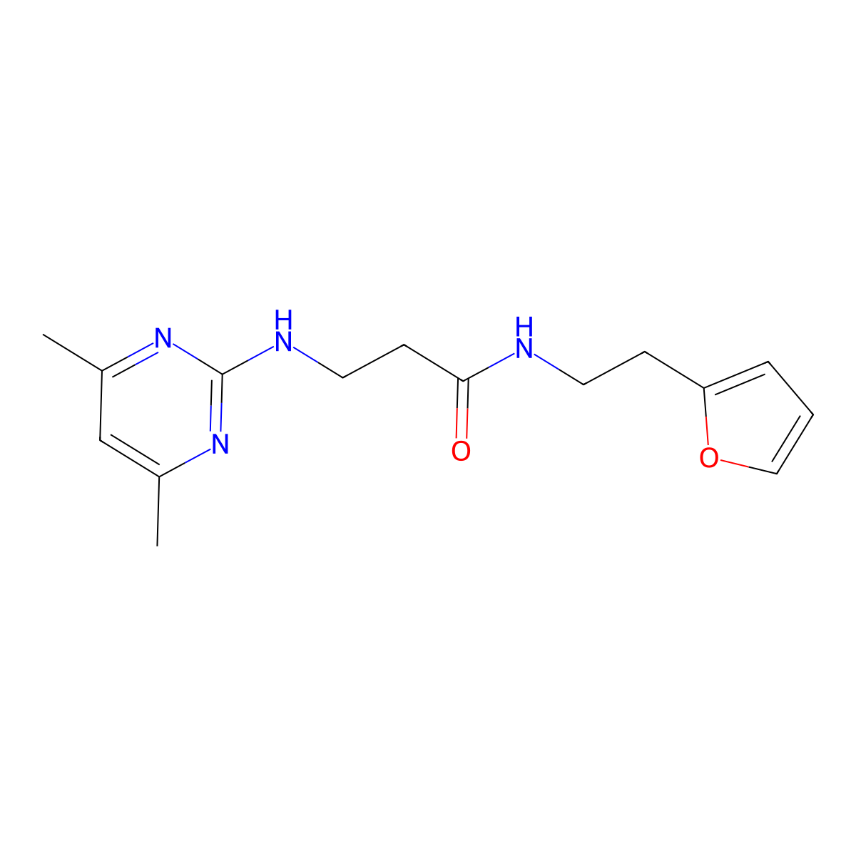 3-[(4,6-dimethyl-2-pyrimidinyl)amino]-N-[2-(2-furyl)ethyl]propanamide molecular structure, CAS 1435907-63-3