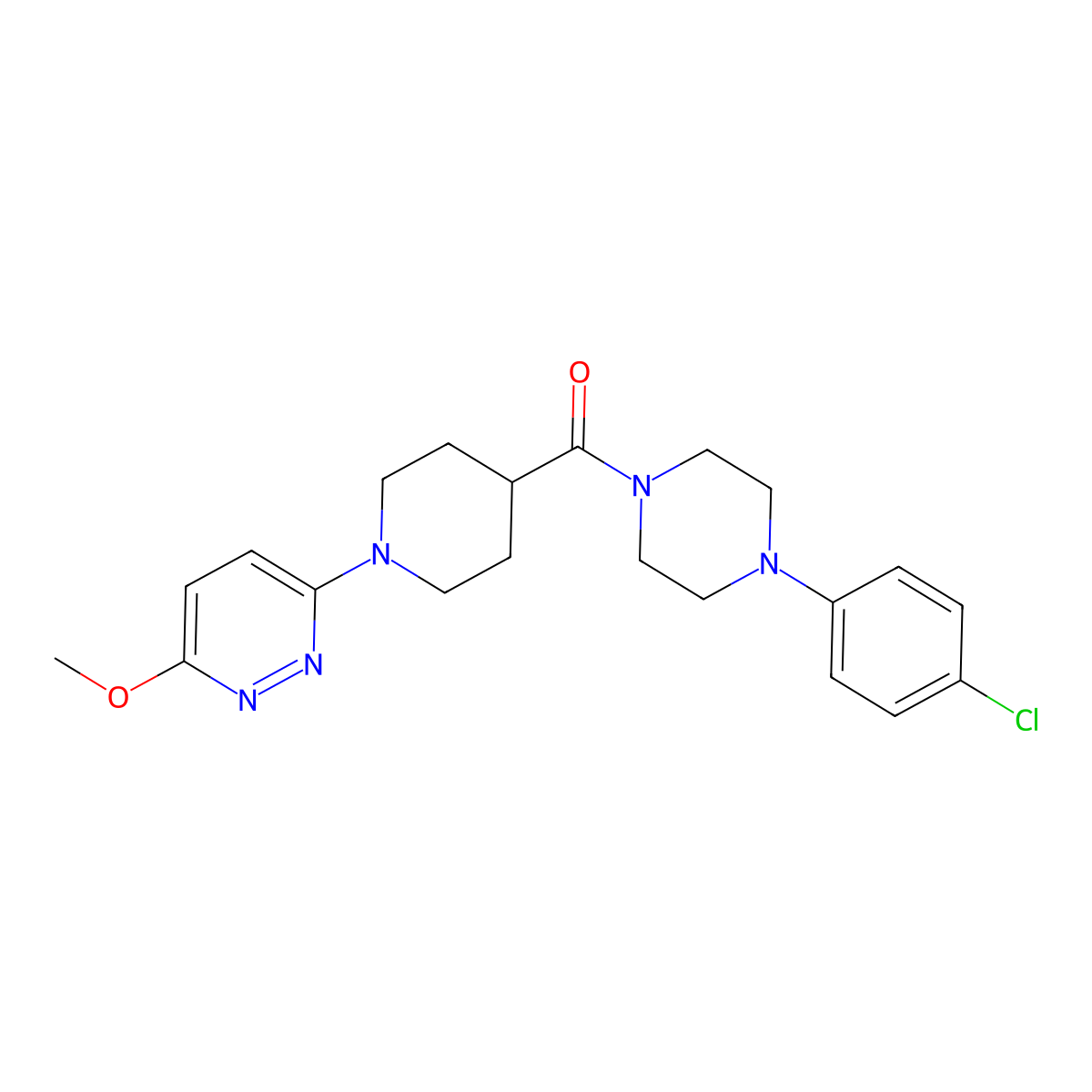 (4-(4-Chlorophenyl)piperazin-1-yl)(1-(6-methoxypyridazin-3-yl)piperidin-4-yl)methanone molecular structure, CAS 1435907-71-3