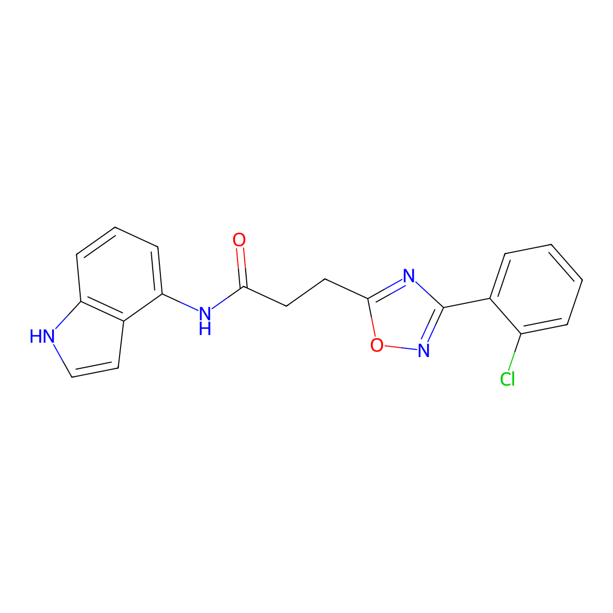 3-[3-(2-chlorophenyl)-1,2,4-oxadiazol-5-yl]-N-(1H-indol-4-yl)propanamide molecular structure, CAS 1435907-76-8