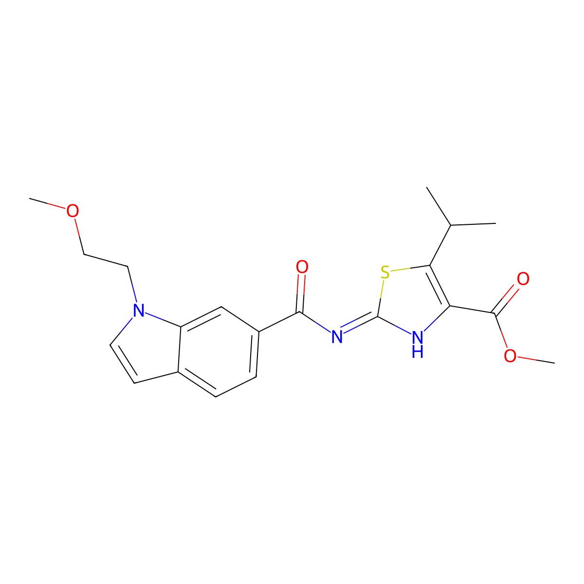 methyl 2-({[1-(2-methoxyethyl)-1H-indol-6-yl]carbonyl}amino)-5-(propan-2-yl)-1,3-thiazole-4-carboxylate molecular structure, CAS 1435908-00-1