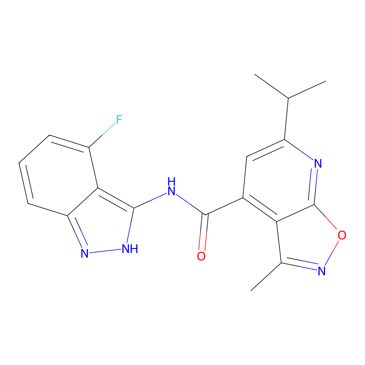 N-(4-fluoro-2H-indazol-3-yl)-3-methyl-6-(propan-2-yl)[1,2]oxazolo[5,4-b]pyridine-4-carboxamide molecular structure, CAS 1435908-20-5