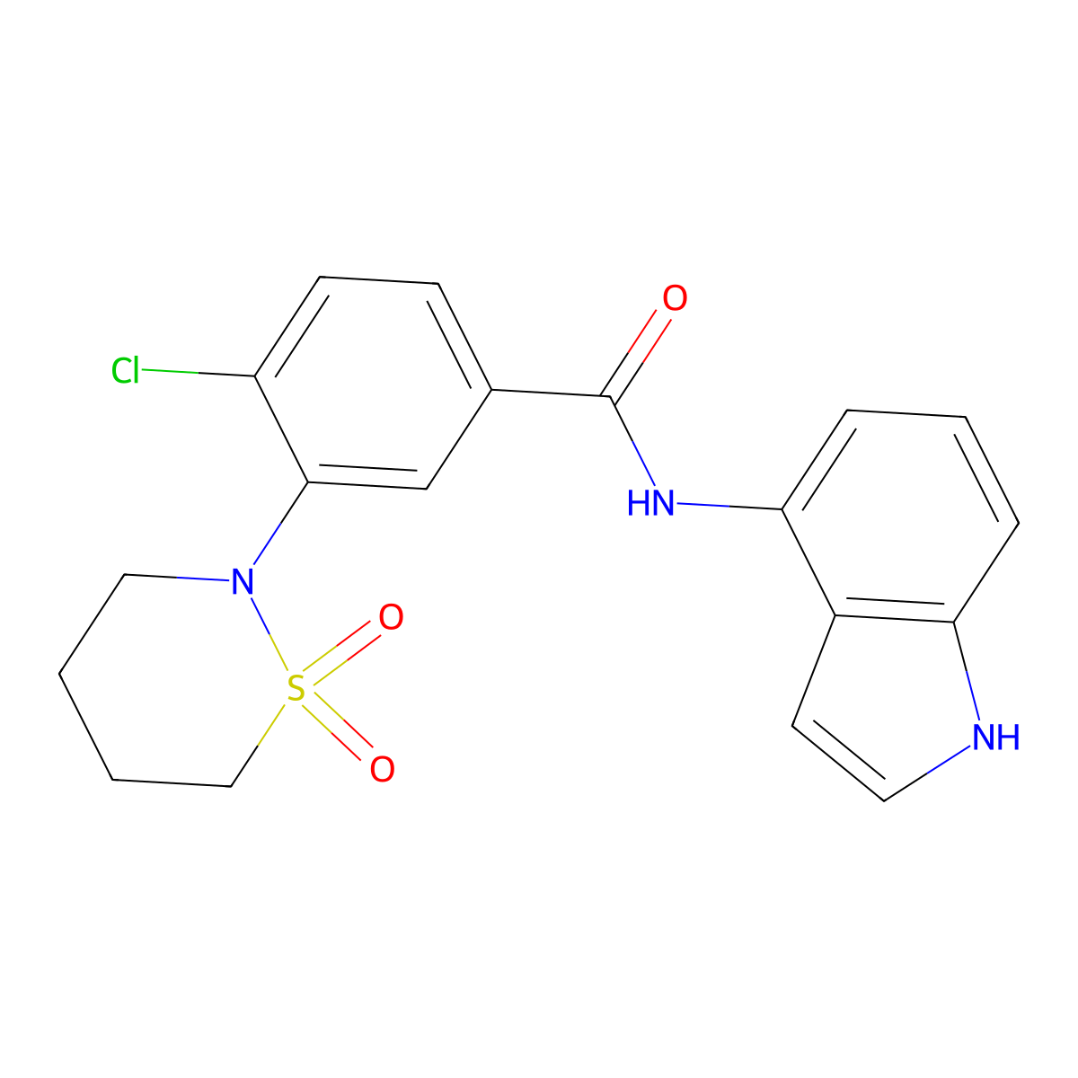 4-chloro-3-(1,1-dioxido-1,2-thiazinan-2-yl)-N-(1H-indol-4-yl)benzamide molecular structure, CAS 1435908-25-0