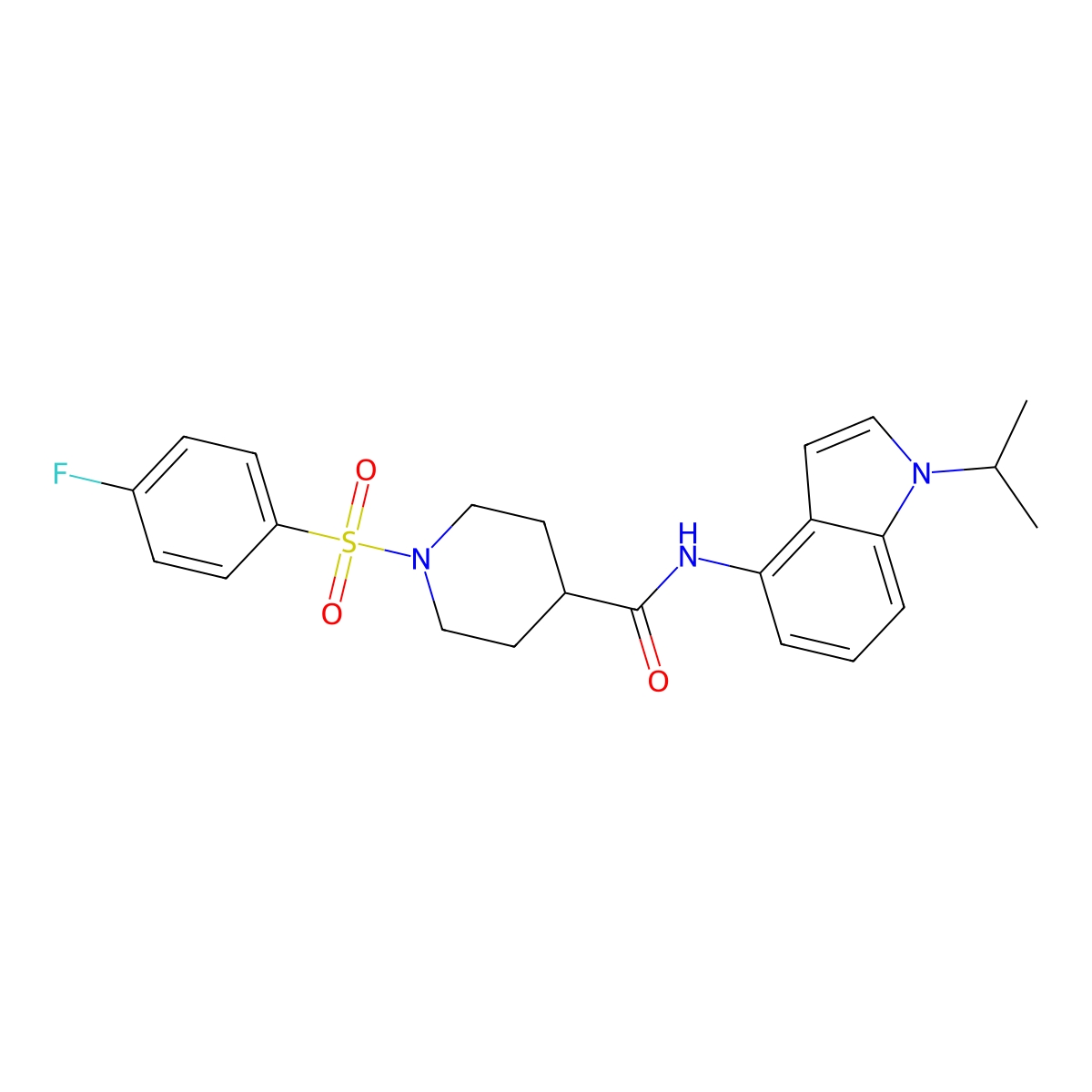 1-[(4-fluorophenyl)sulfonyl]-N-[1-(propan-2-yl)-1H-indol-4-yl]piperidine-4-carboxamide molecular structure, CAS 1435908-27-2