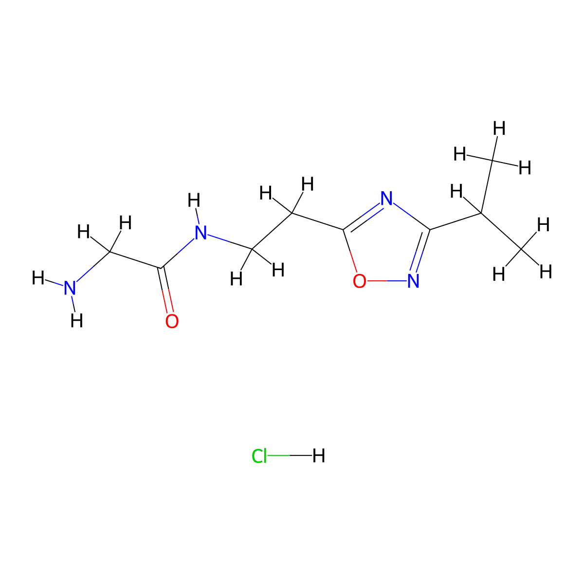 2-amino-N-(2-(3-isopropyl-1,2,4-oxadiazol-5-yl)ethyl)acetamide hydrochloride molecular structure, CAS 1435908-30-7