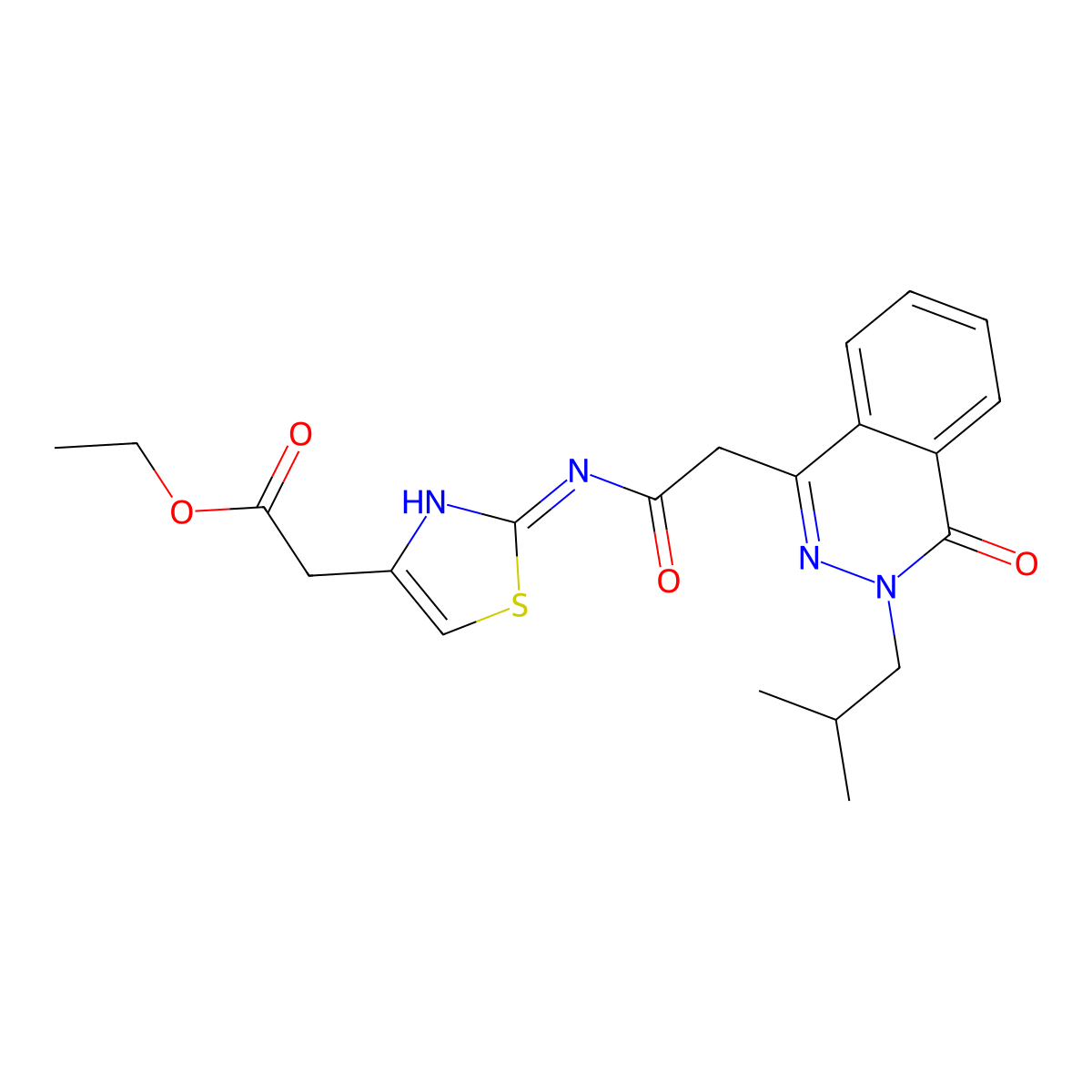 Ethyl [2-({[3-(2-methylpropyl)-4-oxo-3,4-dihydrophthalazin-1-yl]acetyl}amino)-1,3-thiazol-4-yl]acetate molecular structure, CAS 1435908-38-5