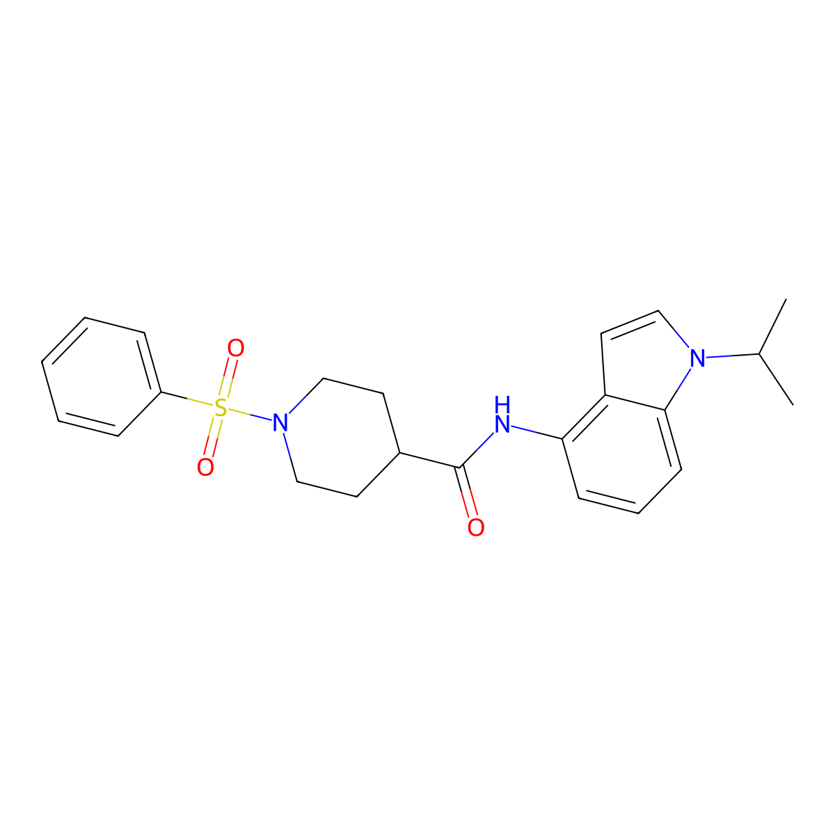 1-(phenylsulfonyl)-N-[1-(propan-2-yl)-1H-indol-4-yl]piperidine-4-carboxamide molecular structure, CAS 1435908-41-0