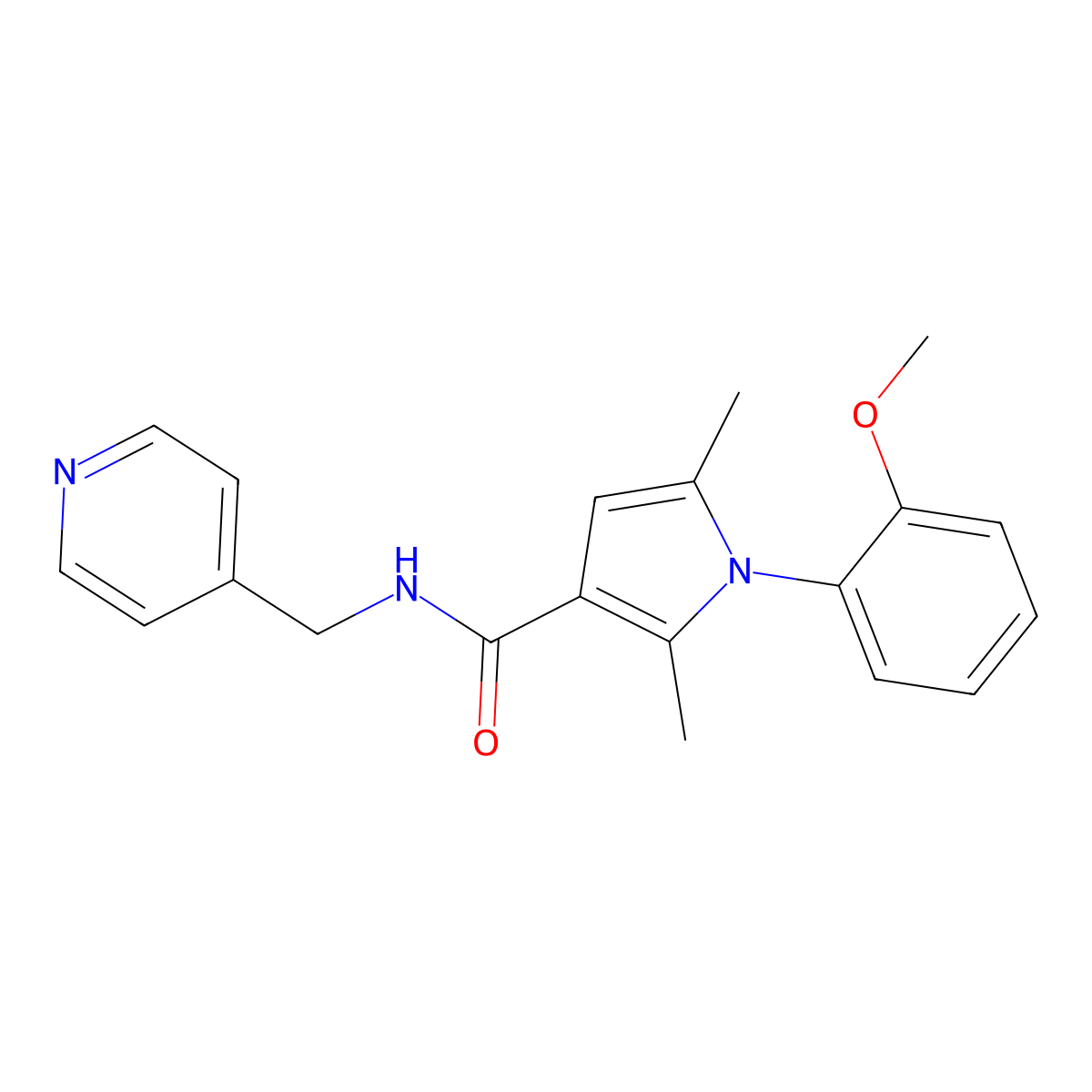 1-(2-methoxyphenyl)-2,5-dimethyl-N-(pyridin-4-ylmethyl)-1H-pyrrole-3-carboxamide molecular structure, CAS 1435908-57-8