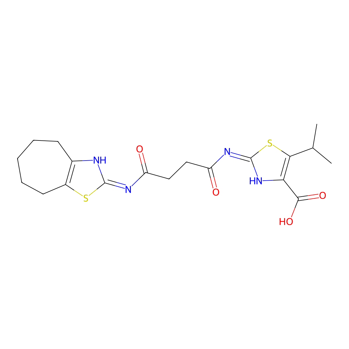 2-{[4-oxo-4-(5,6,7,8-tetrahydro-4H-cyclohepta[d][1,3]thiazol-2-ylamino)butanoyl]amino}-5-(propan-2-yl)-1,3-thiazole-4-carboxylic acid molecular structure, CAS 1435908-61-4