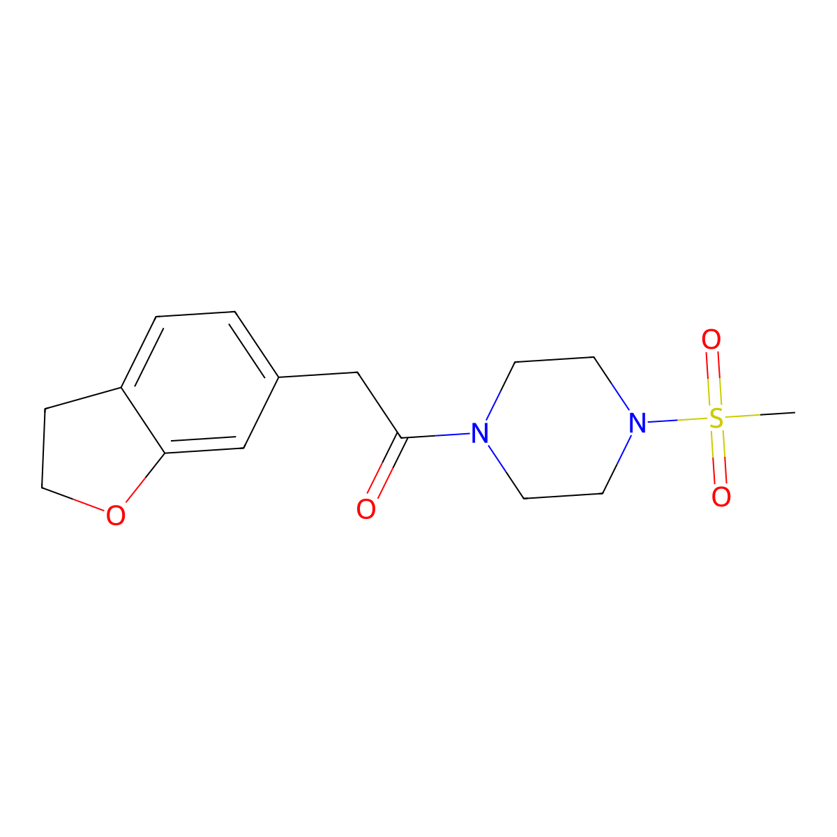 2-(2,3-Dihydro-1-benzofuran-6-yl)-1-[4-(methylsulfonyl)piperazin-1-yl]ethanone molecular structure, CAS 1435908-76-1
