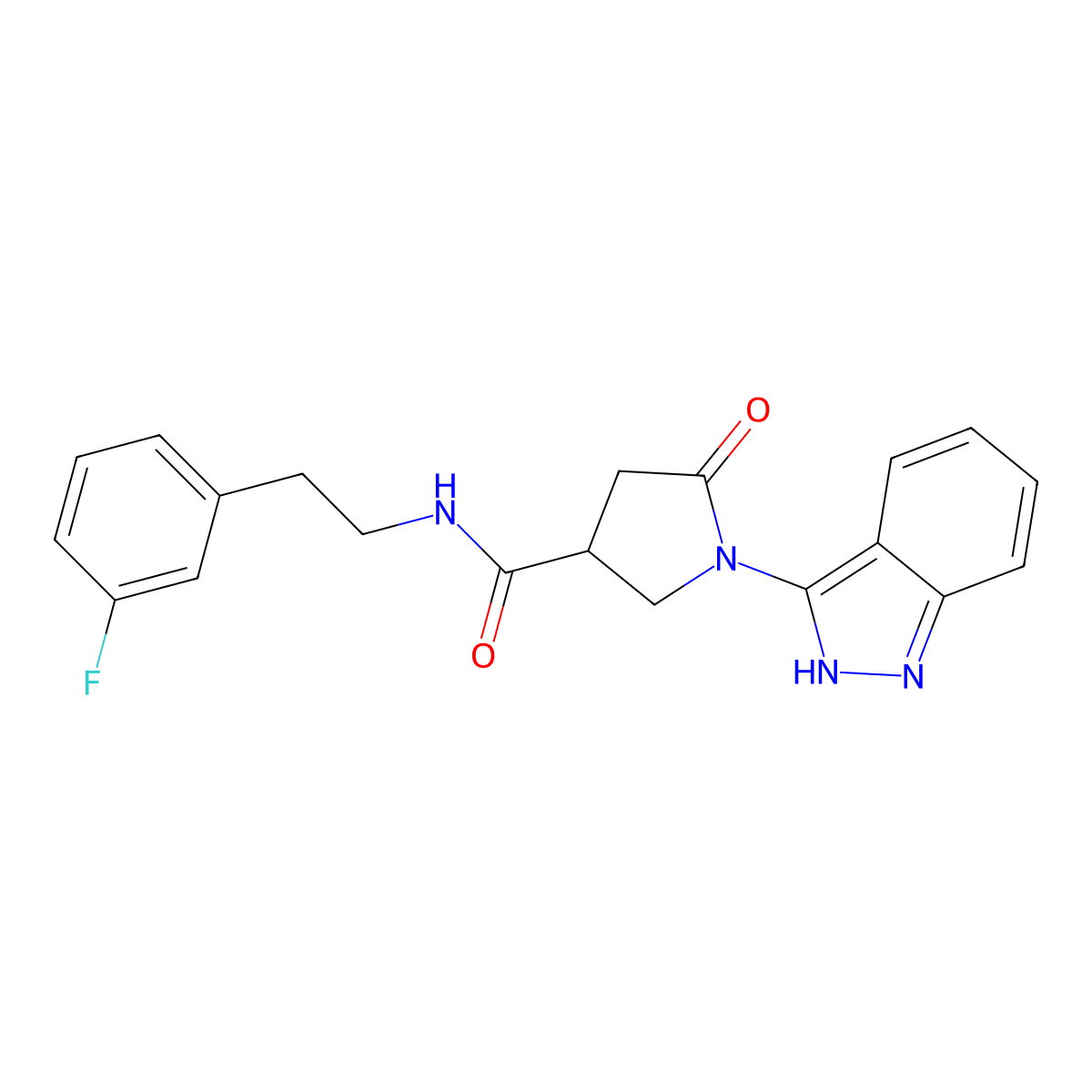 N-(3-fluorophenethyl)-1-(1H-indazol-3-yl)-5-oxo-3-pyrrolidinecarboxamide molecular structure, CAS 1435908-78-3